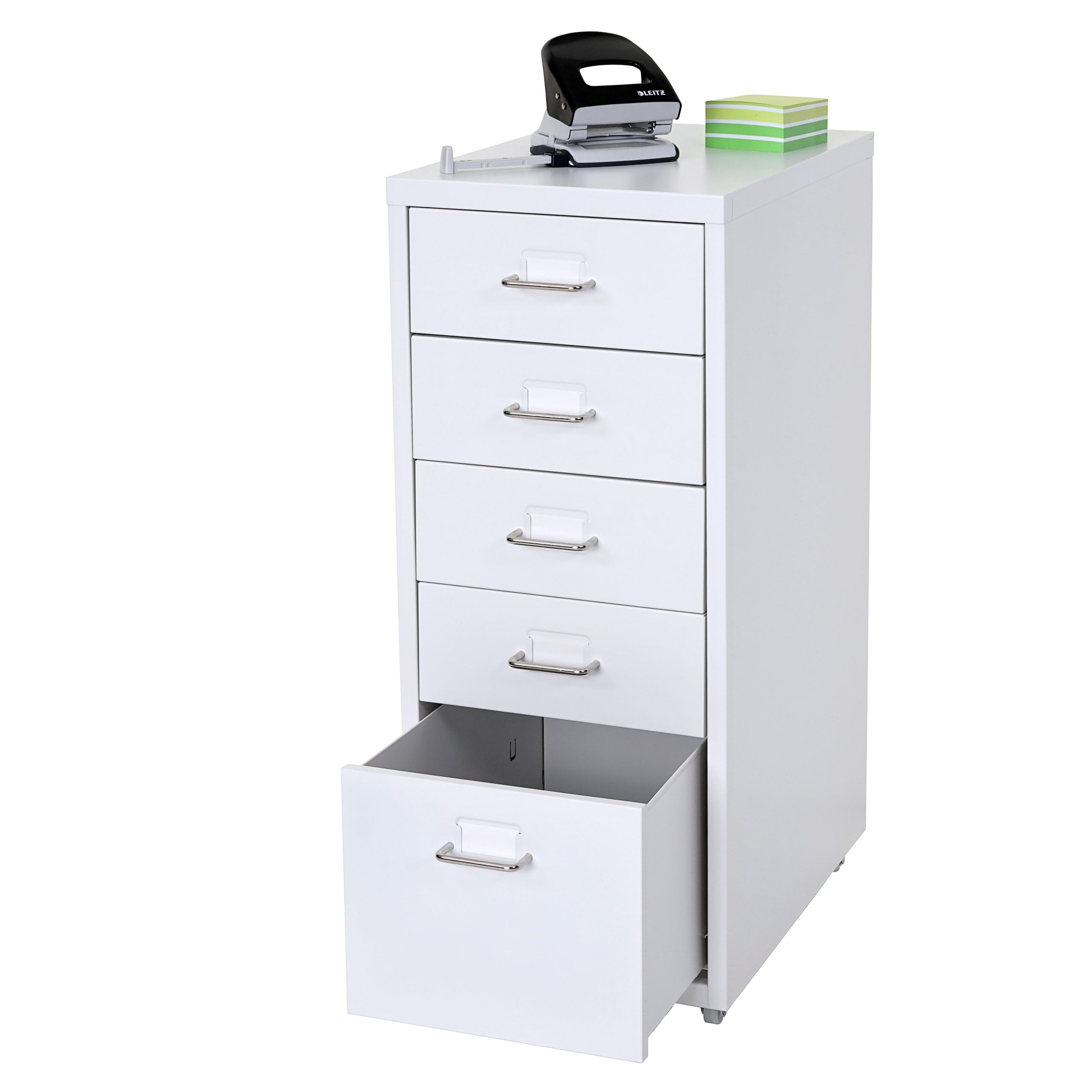 Rollcontainer Preston T851, Schubladenschrank Stahlschrank, 69x28x41cm 5 Schubladen ~ wei&szlig; 