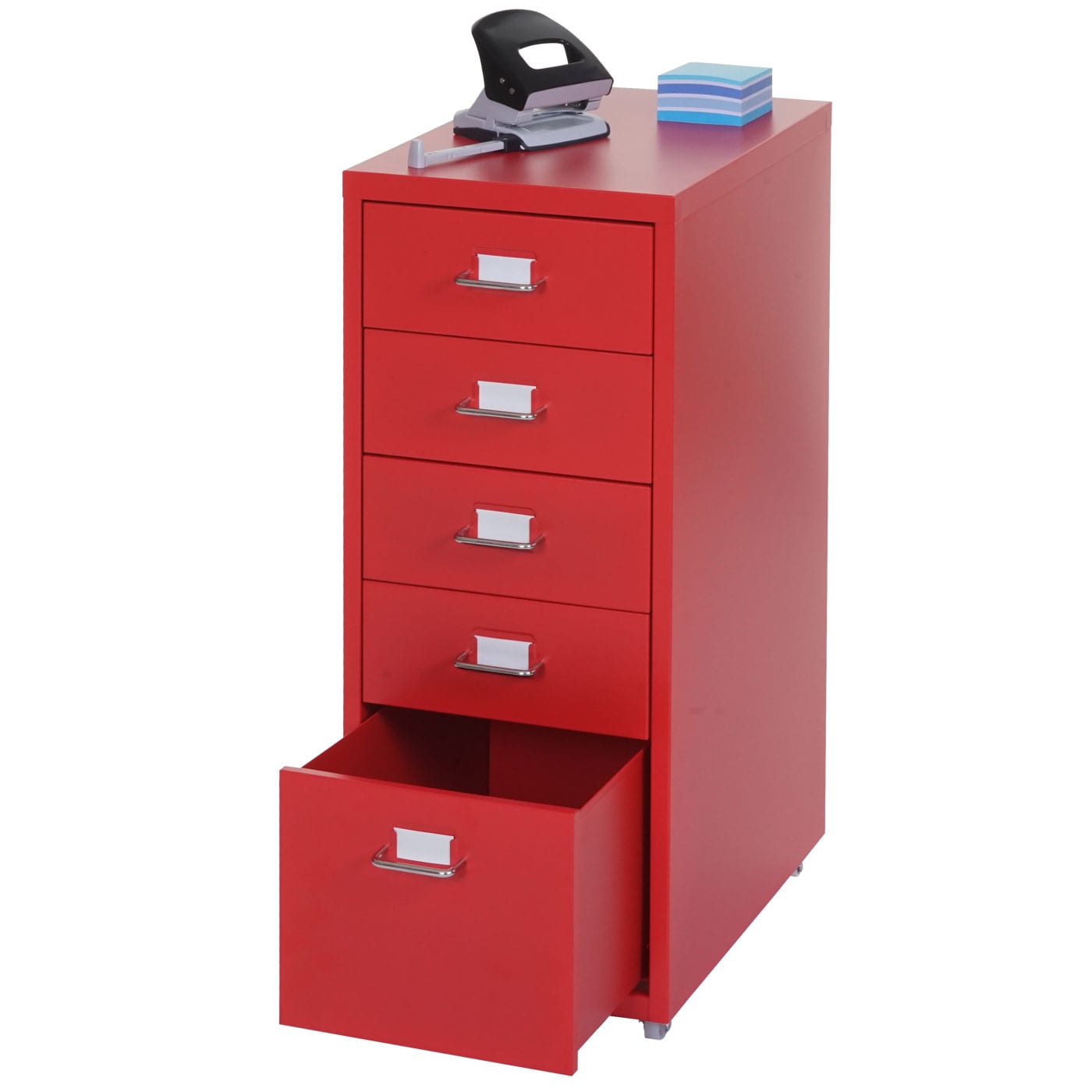 Rollcontainer Preston T851, Schubladenschrank Stahlschrank, 69x28x41cm 5 Schubladen ~ rot 