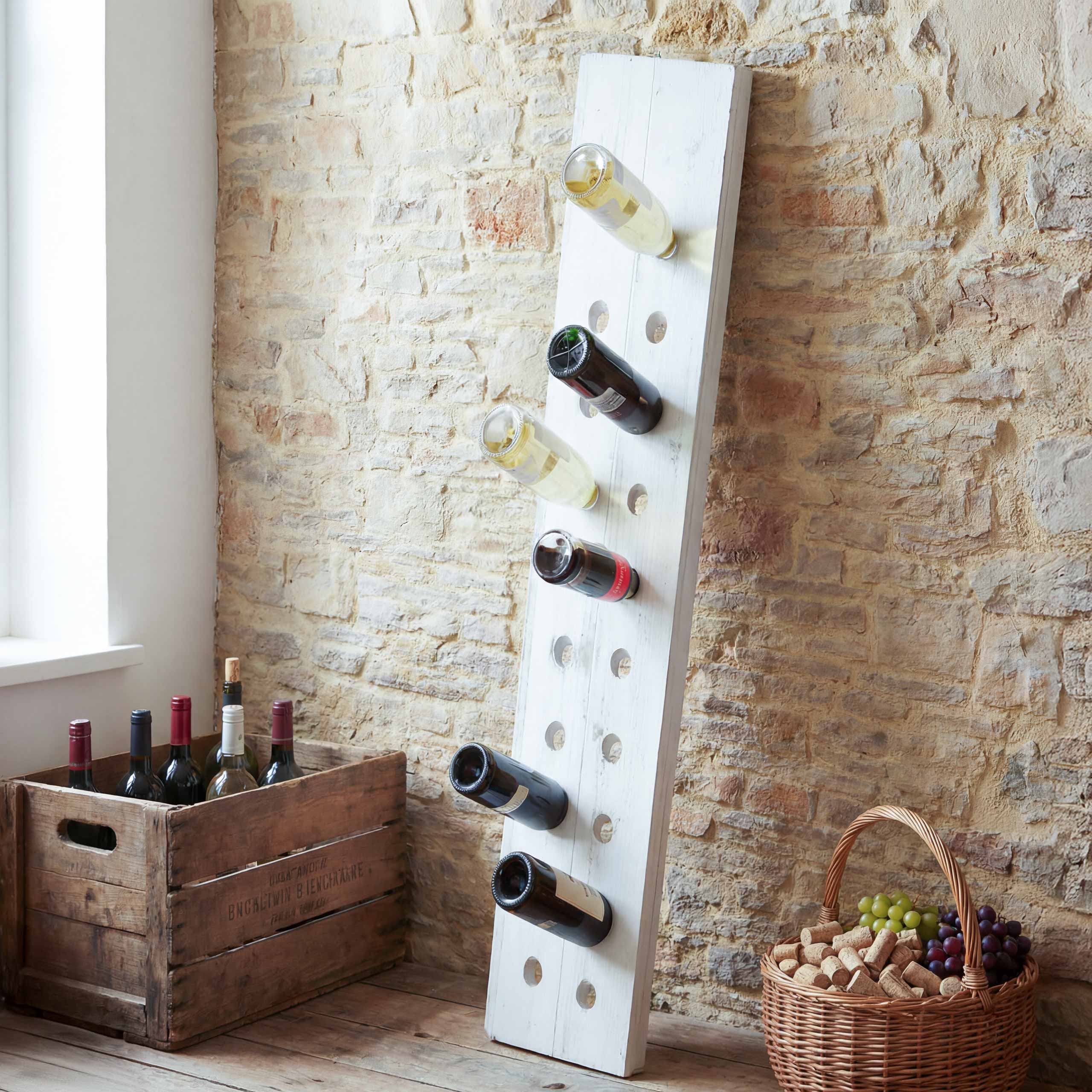 Deko-Weinregal, R&uuml;ttelbrett Flaschenregal f&uuml;r 20 Flaschen, Shabby-Look Vintage ~ wei&szlig; 