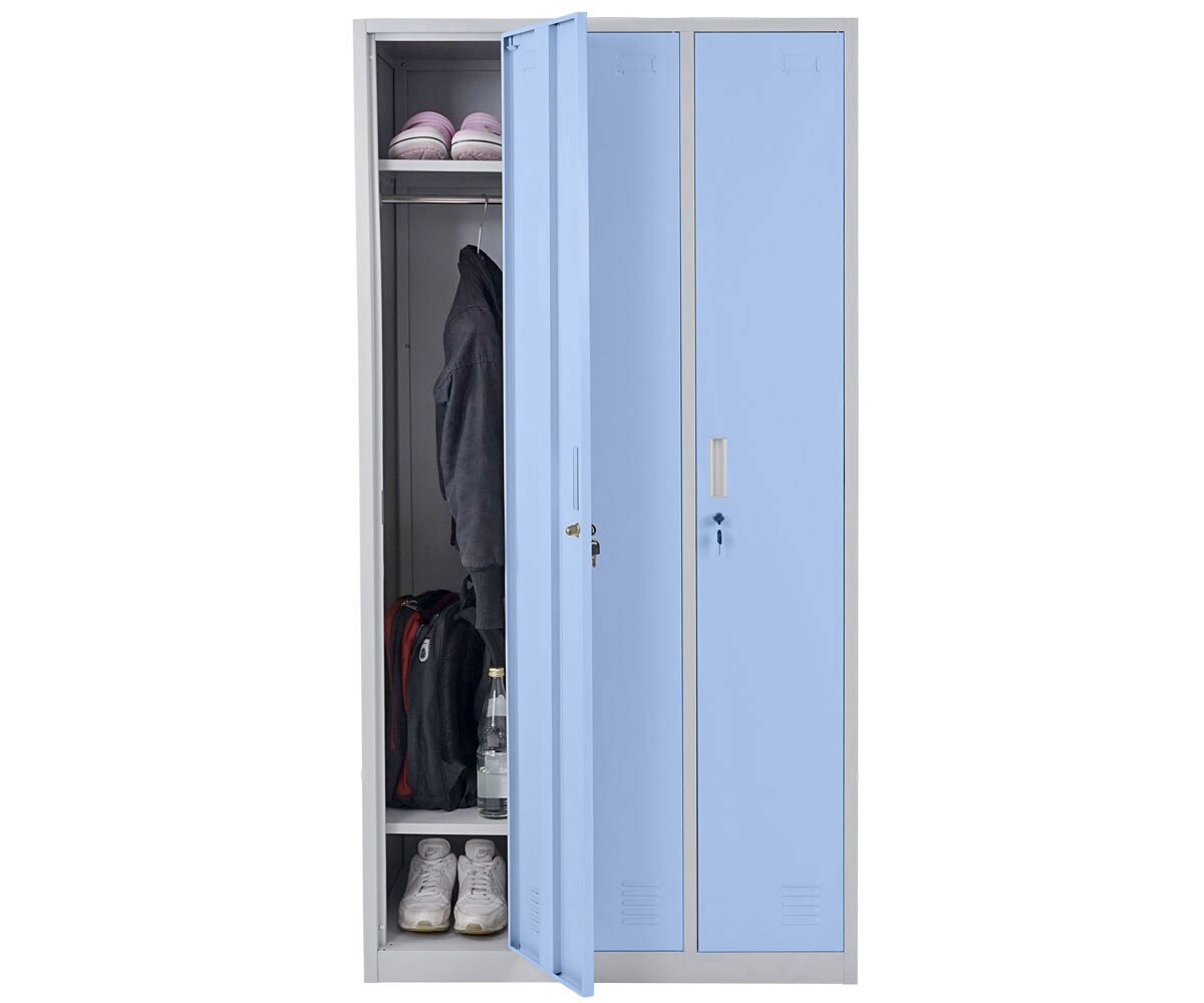 Schlie&szlig;fach Preston T829, Spind Wertfachschrank Schlie&szlig;fachschrank, Metall 3 F&auml;cher ~ blau 