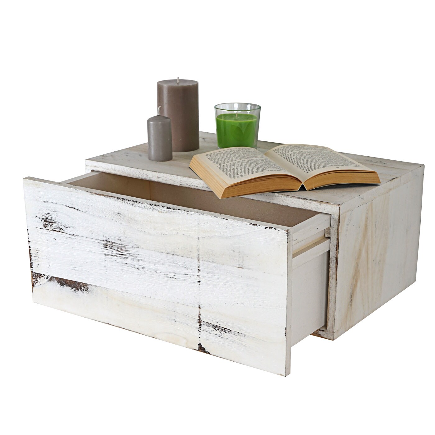 Wandregal Arlon, Schubladen-Regal, Shabby-Look Vintage, 21x46x30cm ~ wei&szlig; - Bild 1