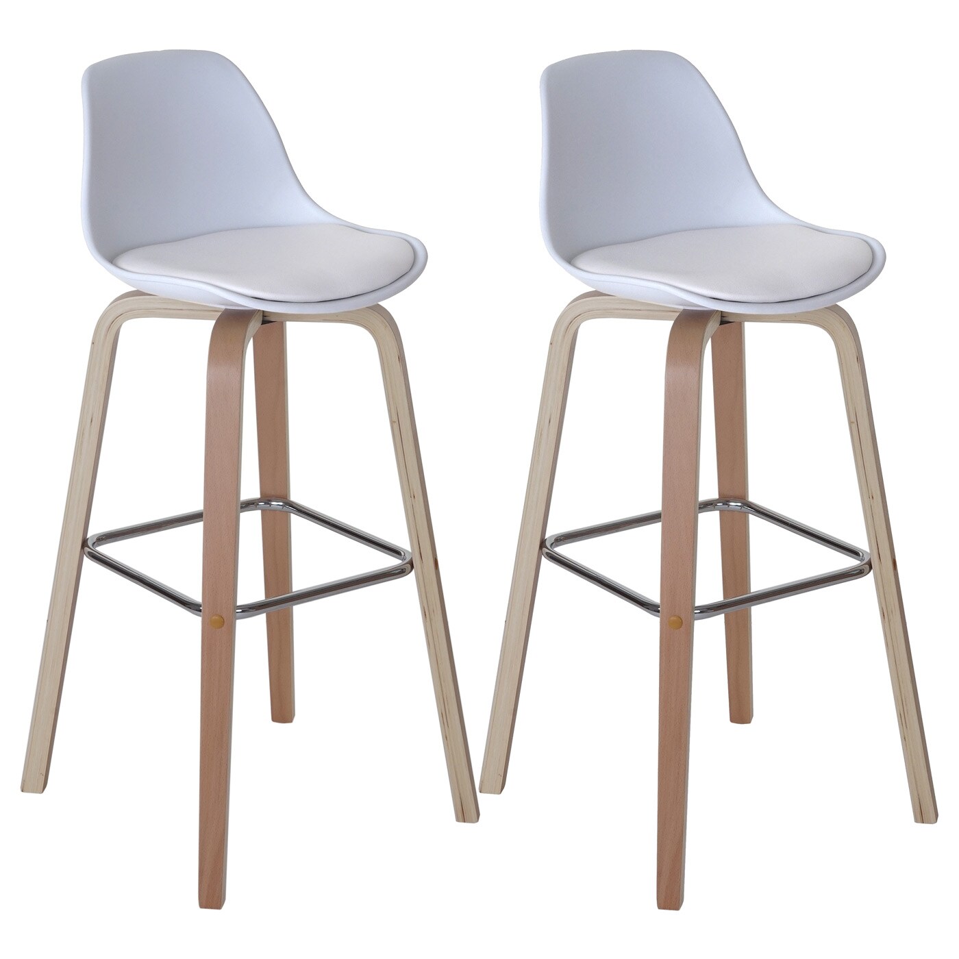 2er-Set Barhocker MCW-A89, Barstuhl Tresenhocker mit Lehne ~ Kunstleder, wei&szlig; 