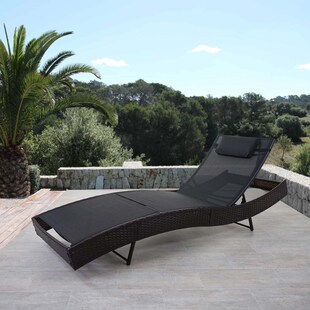 Sonnenliege Phoenix, Relaxliege Gartenliege Liege, Poly-Rattan ~ braun-meliert, Bezug schwarz 