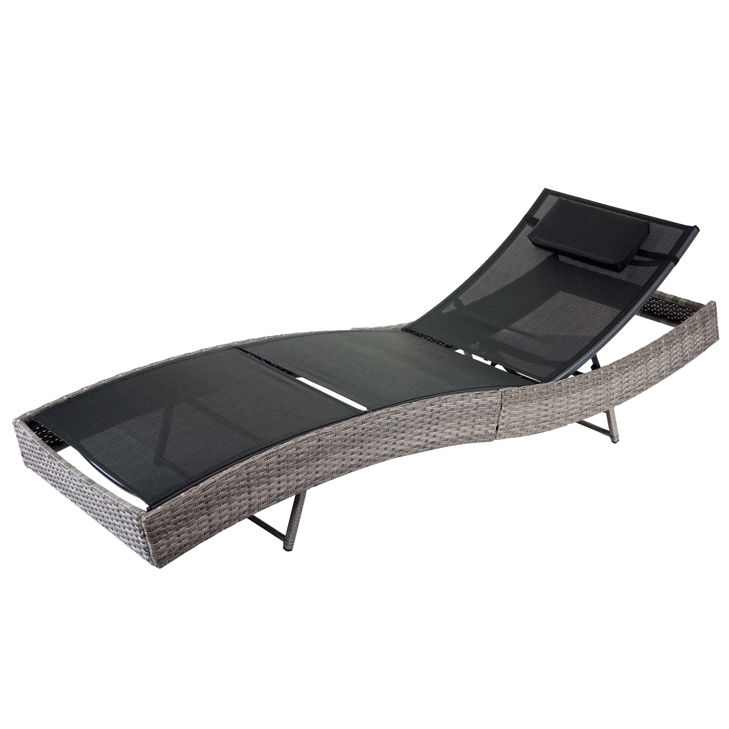 Sonnenliege Phoenix, Relaxliege Gartenliege Liege, Poly-Rattan ~ grau, Bezug schwarz 