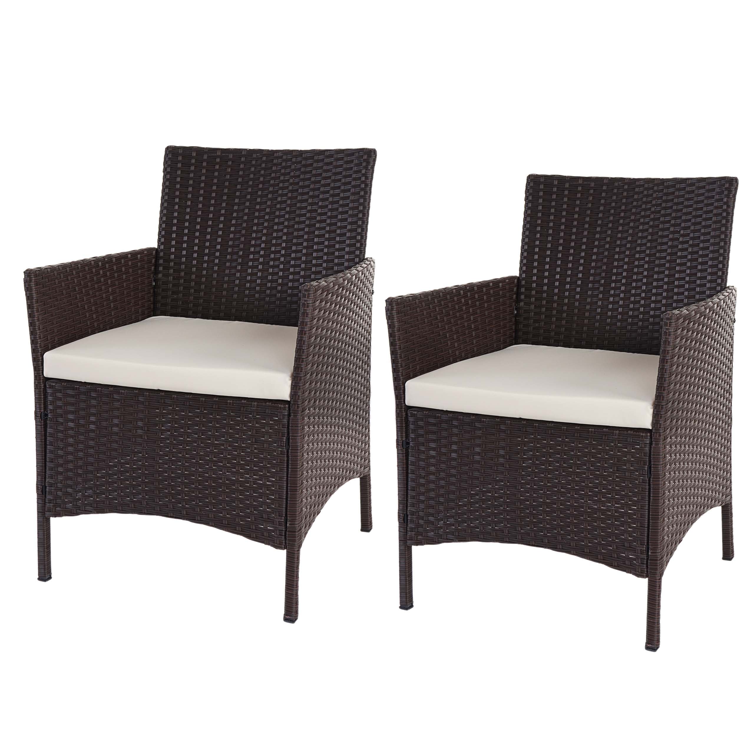 2er-Set Poly-Rattan Gartensessel Hamar, Korbsessel ~ braun-meliert, Kissen creme 