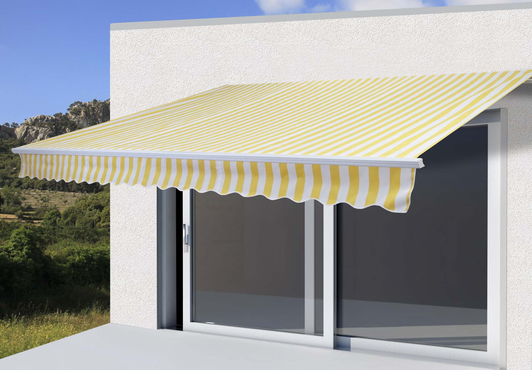 Alu-Markise H791, Gelenkarmmarkise Sonnenschutz 4,5x3m ~ Polyester Gelb/Wei&szlig; 