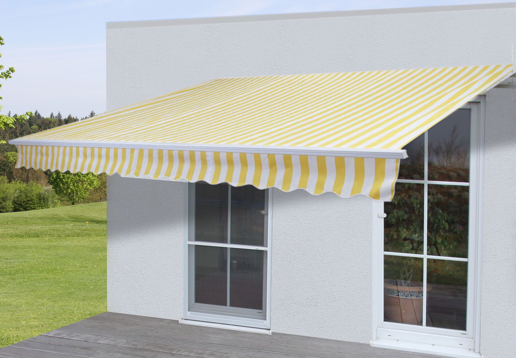 Alu-Markise H790, Gelenkarmmarkise Sonnenschutz 4x3m ~ Acryl Gelb/Wei&szlig; 