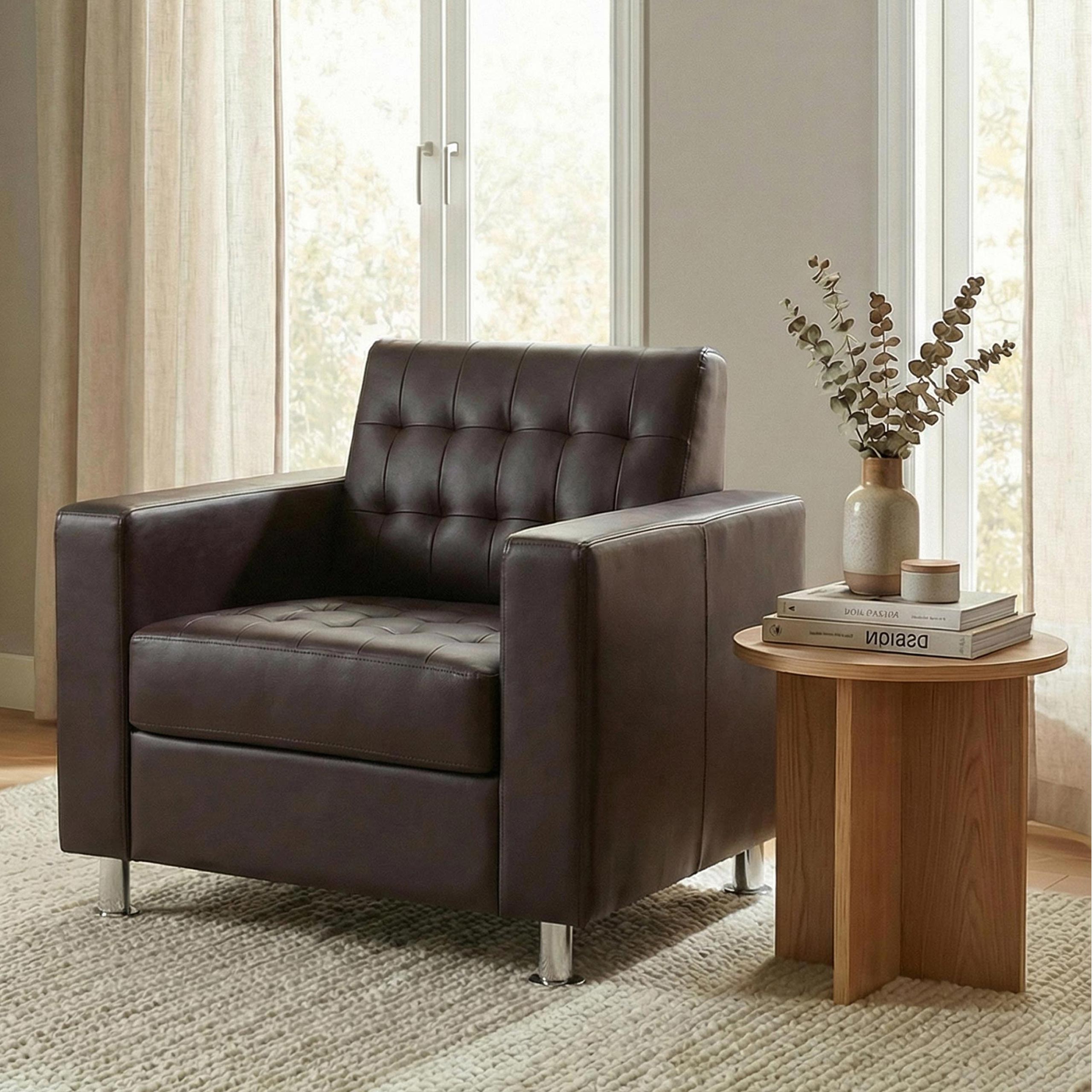 Sessel Pori, Clubsessel Loungesessel, Kunstleder, Metall-F&uuml;&szlig;e ~ coffee 