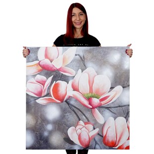 Wandbild Blumenzweig, 100% handgemaltes Ölgemälde Gemälde XL, 90x90cm 