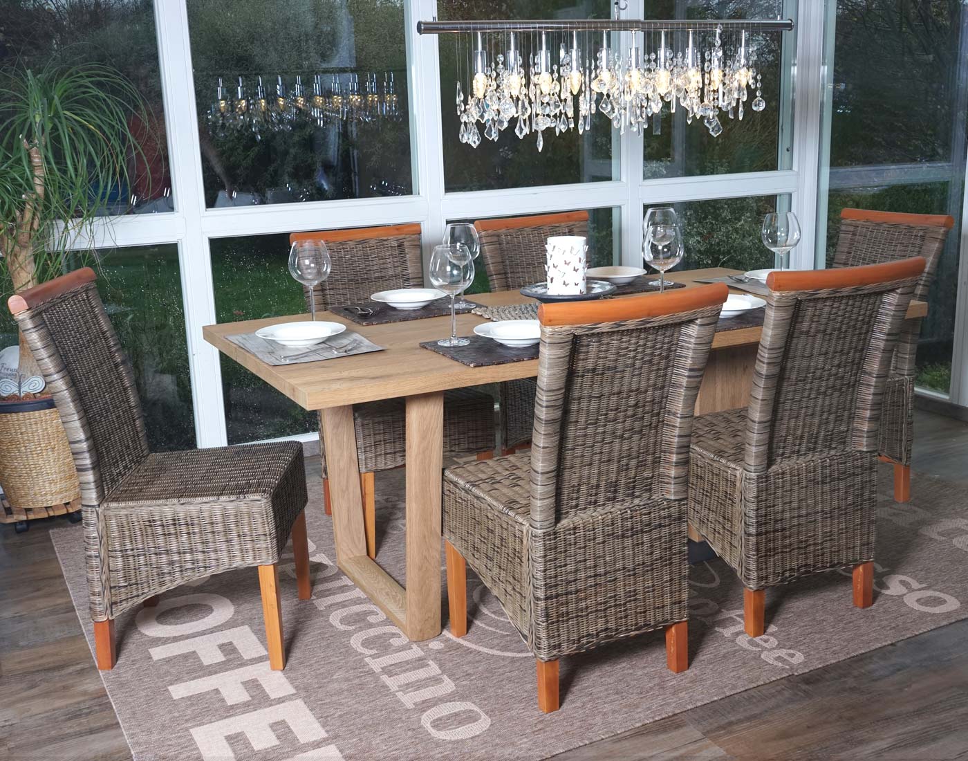 6er-Set Esszimmerstuhl Sinio, Stuhl K&uuml;chenstuhl, Rattan ~ ohne Sitzkissen 