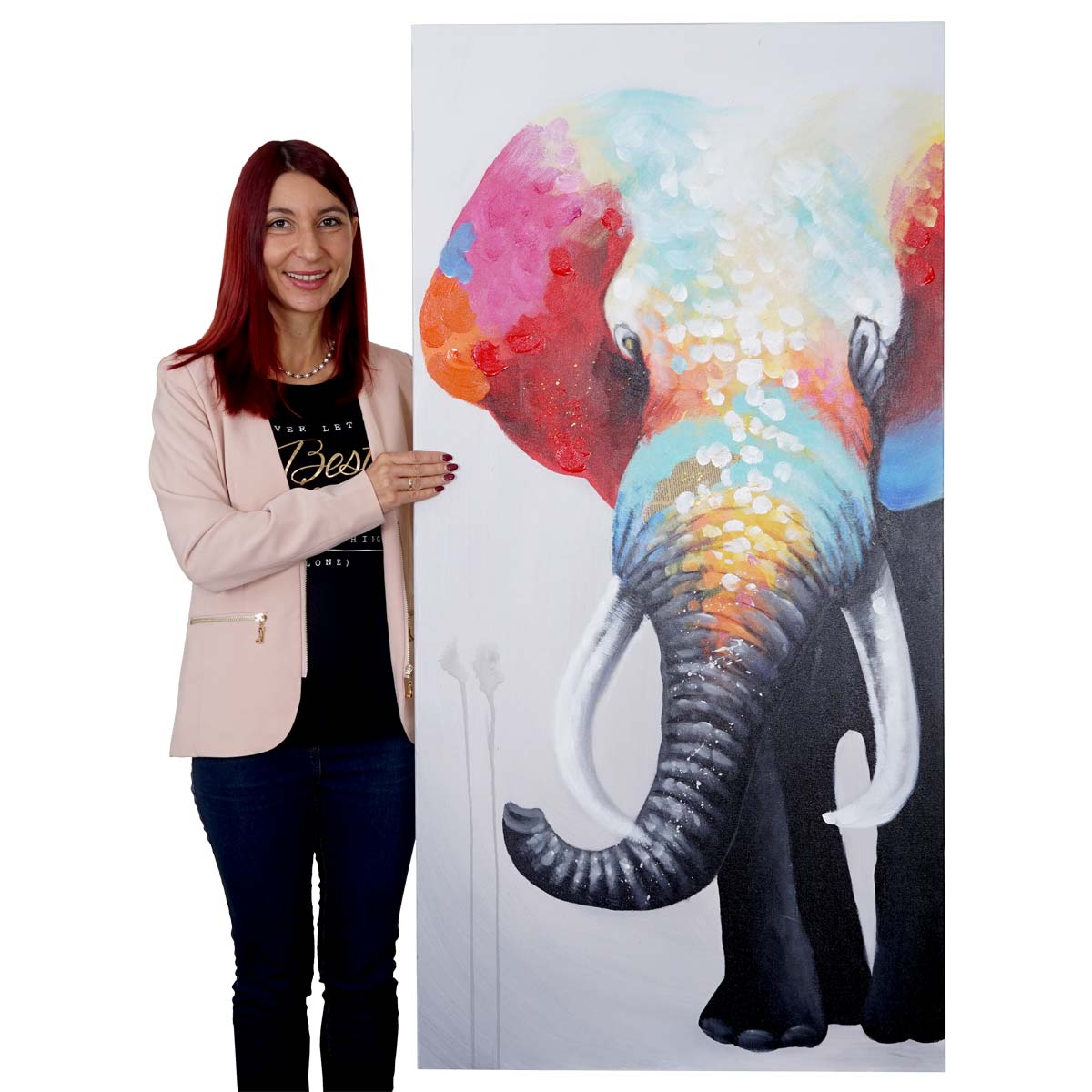 Wandbild Elefant II, 100% handgemaltes &Ouml;lgem&auml;lde Gem&auml;lde XL, 140x70cm 