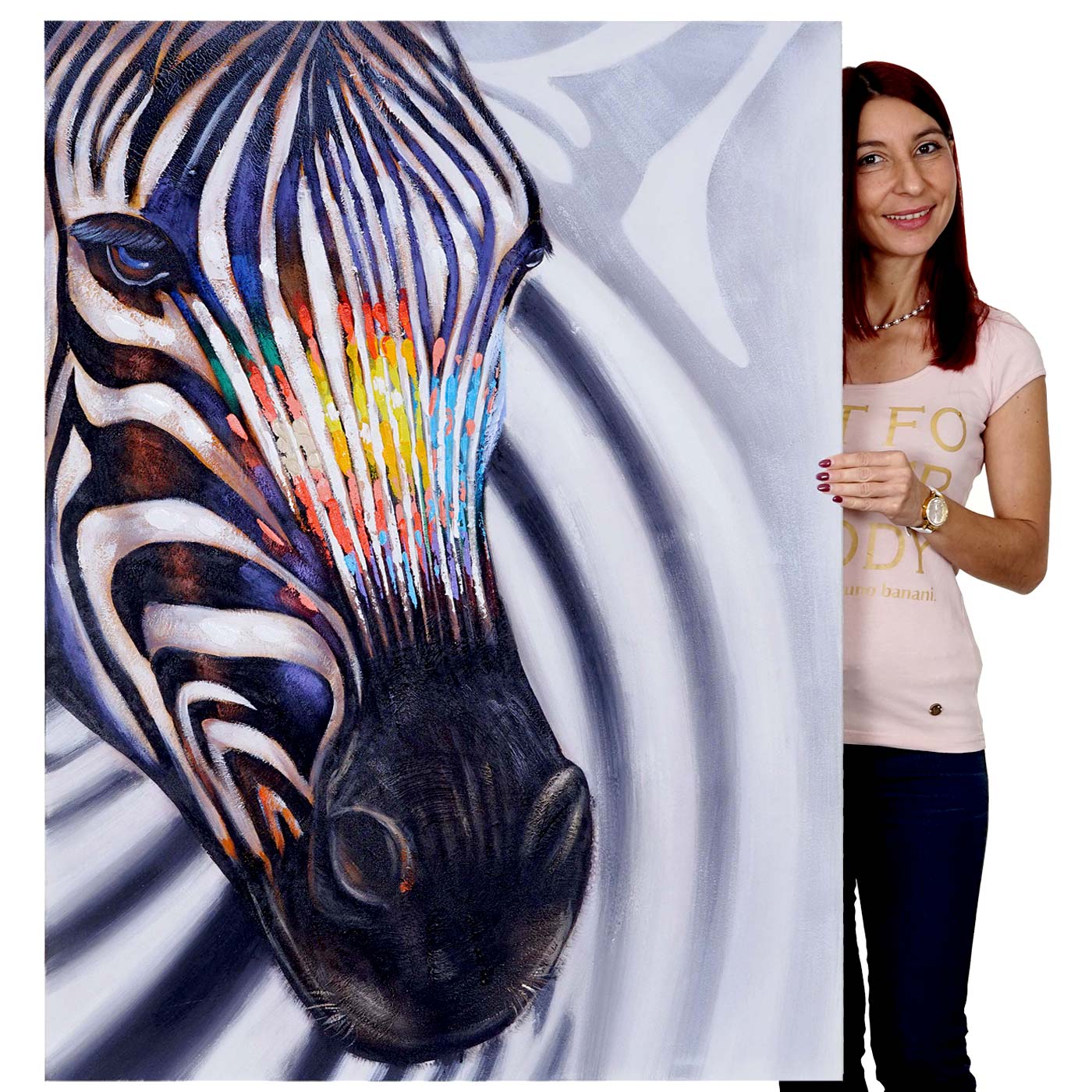 Wandbild Zebrakopf, 100% handgemaltes &Ouml;lgem&auml;lde Gem&auml;lde XL, 90x120cm 