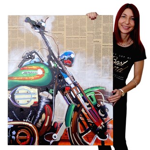 Wandbild Motorrad, 100% handgemaltes Ölgemälde Gemälde XL, 80x100cm 