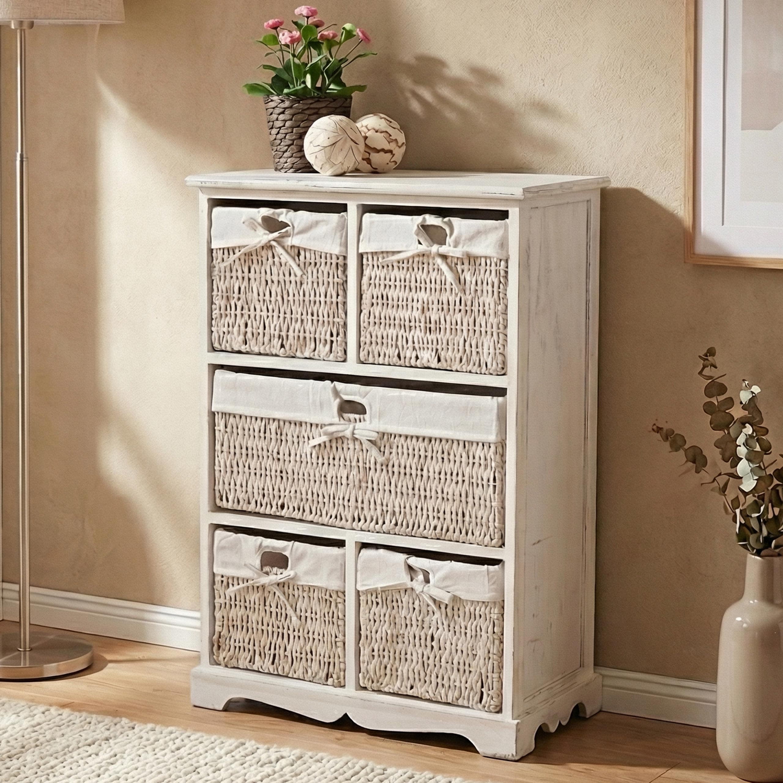 Kommode Derby, Schubladenschrank, Shabby-Look Vintage 90x60x30cm, wei&szlig; 