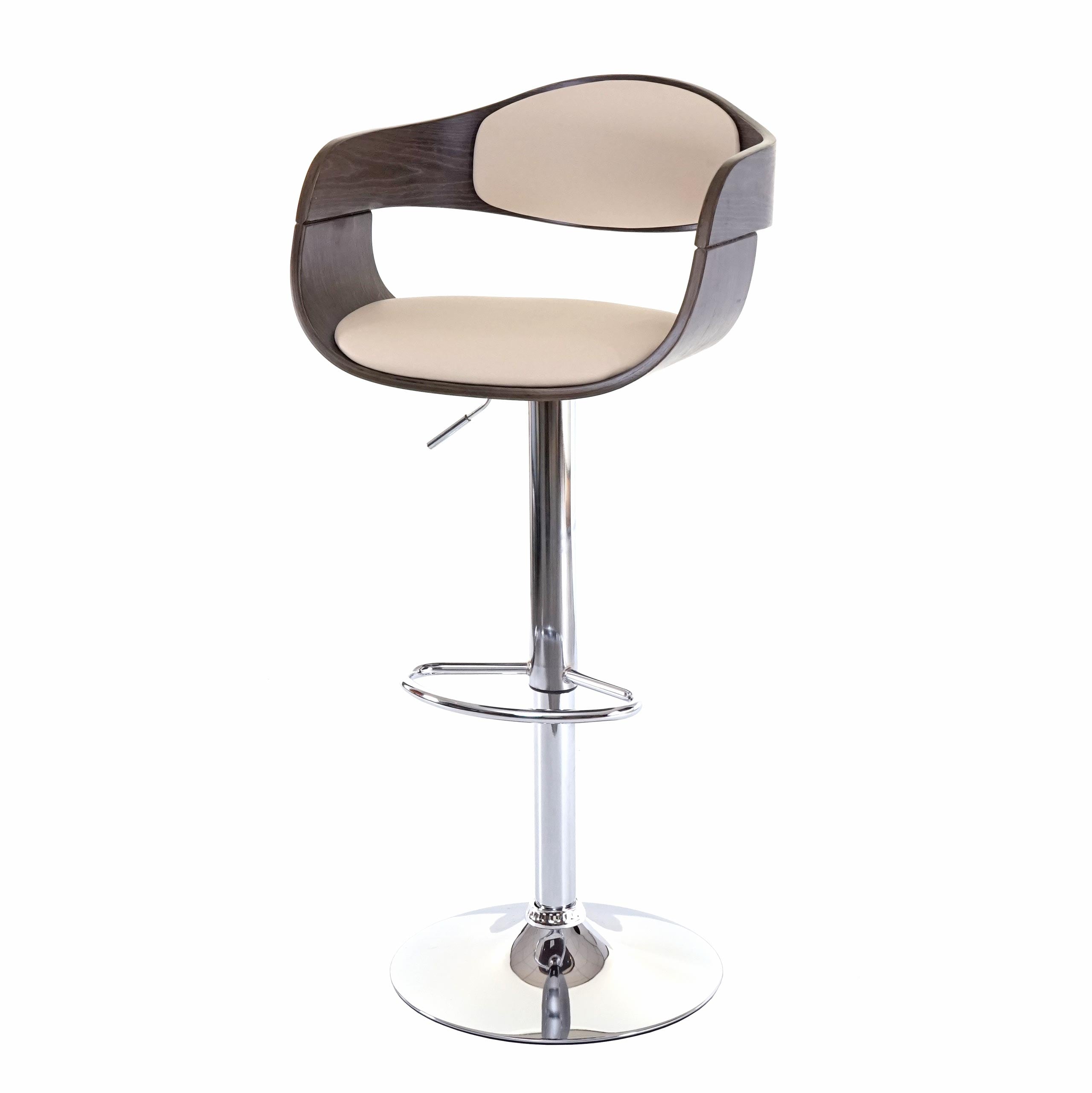 Barhocker MCW-A47, Barstuhl, Holz Bugholz Retro-Design ~ grau, Kunstleder creme 