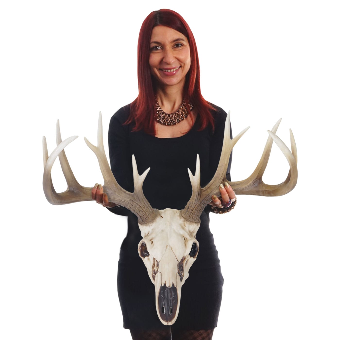 Deko Skull 58cm, Polyresin Hirschgeweih Kopf Troph&auml;e, In-/Outdoor 