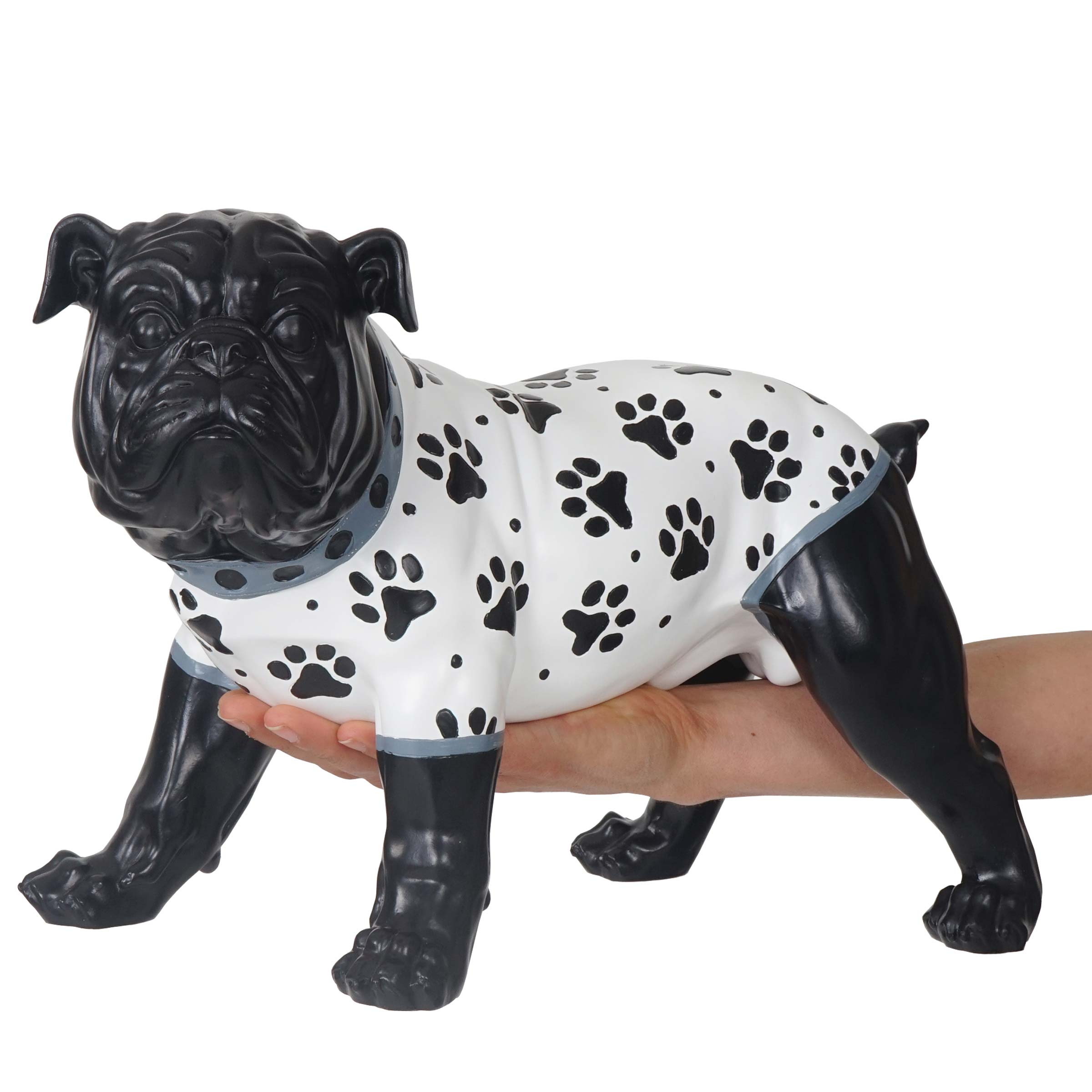 Deko Figur Hund 24cm, Polyresin Bulldogge Skulptur Hund, handbemalt mit J&auml;ckchen 
