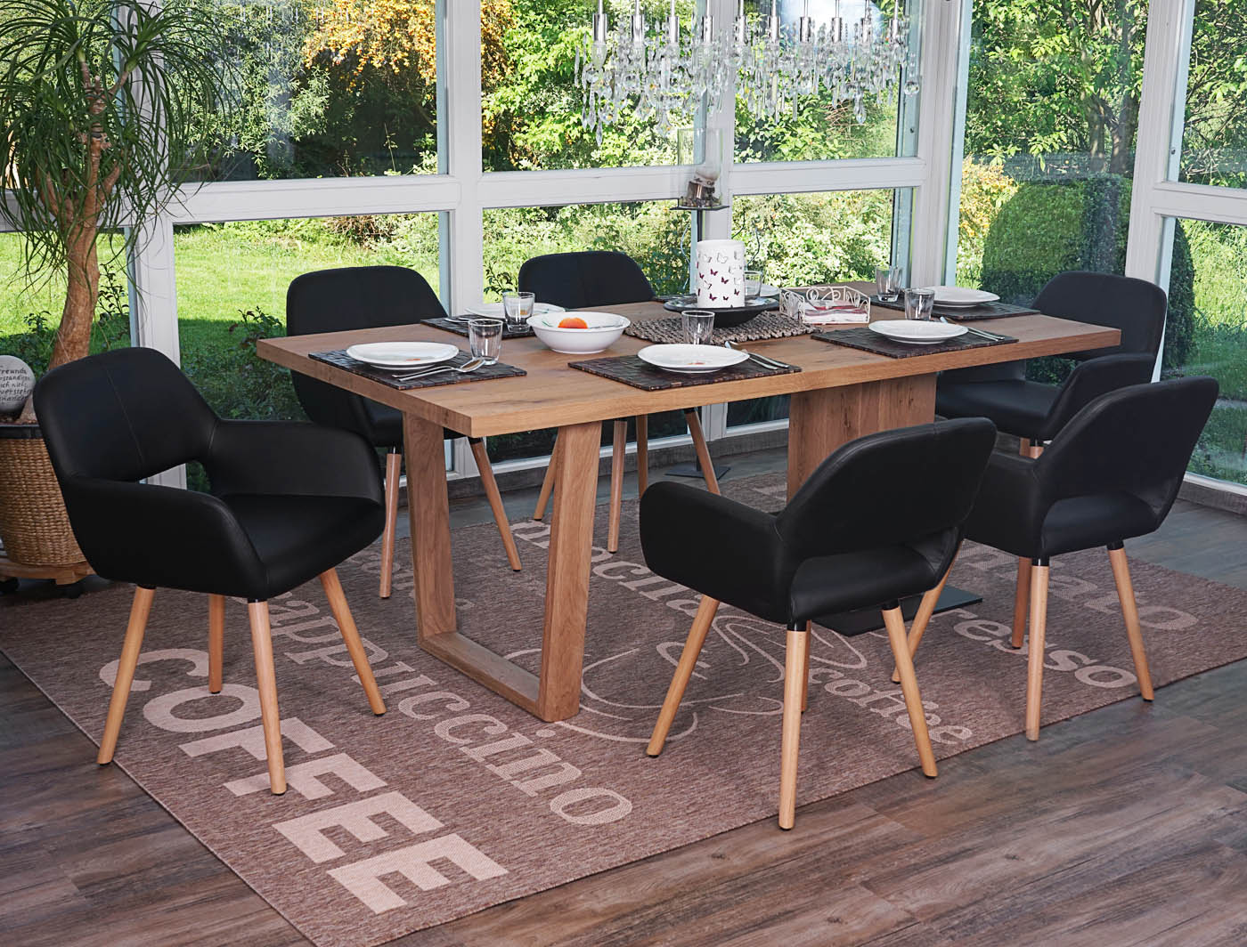 6er-Set Esszimmerstuhl MCW-A50 II, Stuhl K&uuml;chenstuhl, Retro 50er Jahre Design ~ Kunstleder, schwarz, helle Beine 