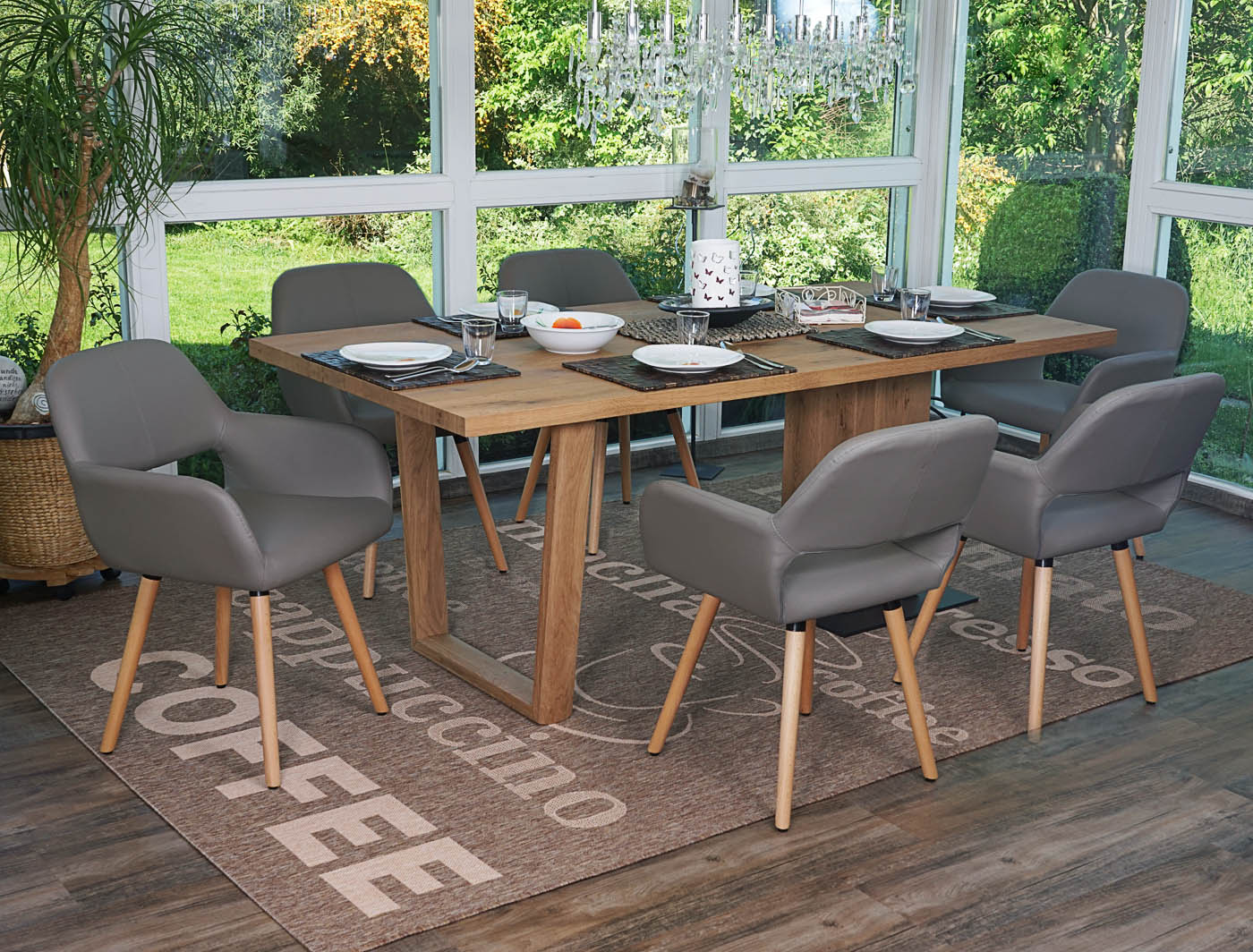 6er-Set Esszimmerstuhl MCW-A50 II, Stuhl K&uuml;chenstuhl, Retro 50er Jahre Design ~ Kunstleder, taupe-grau, helle Beine 