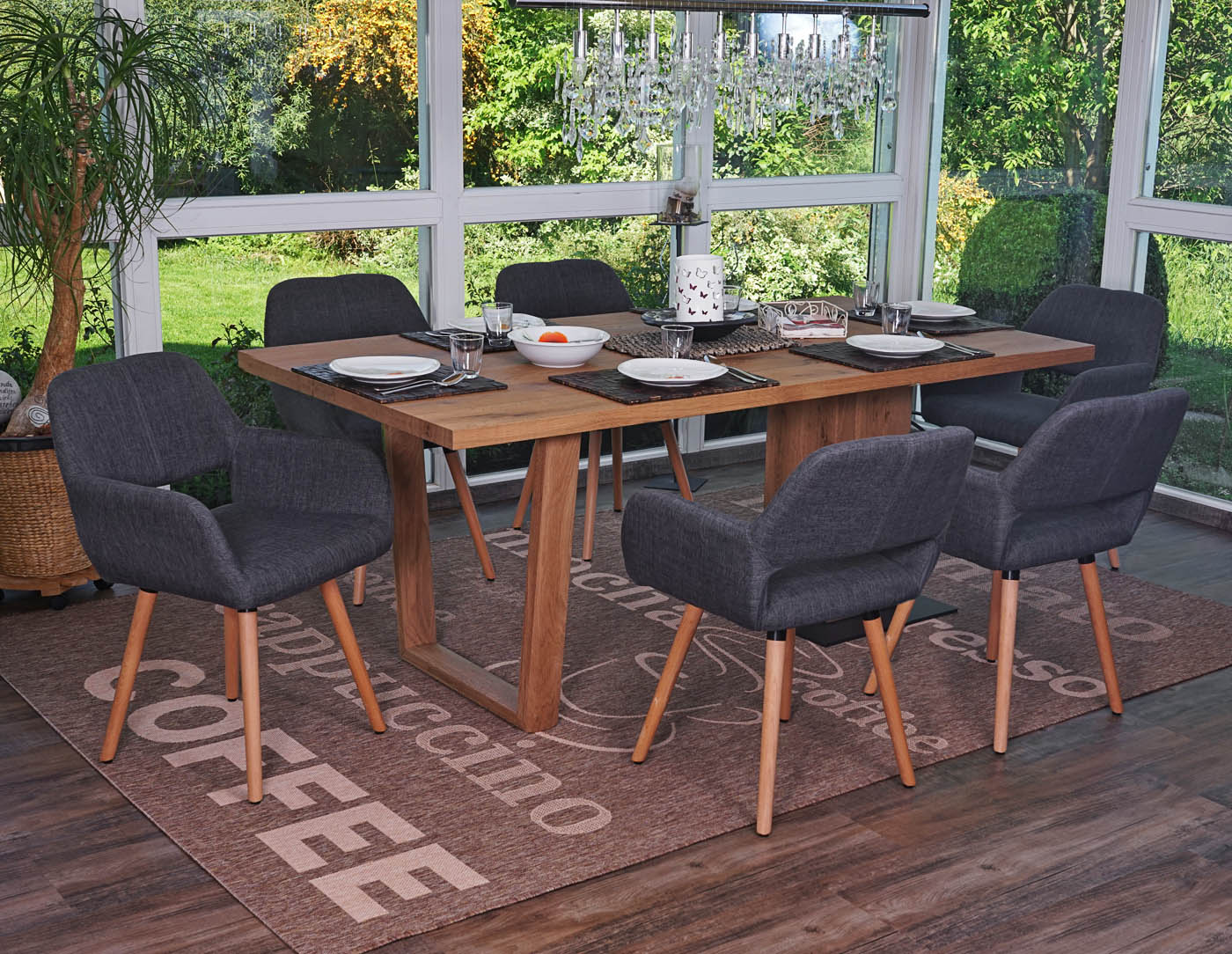 6er-Set Esszimmerstuhl MCW-A50 II, Stuhl K&uuml;chenstuhl, Retro 50er Jahre Design ~ Textil, grau, helle Beine 