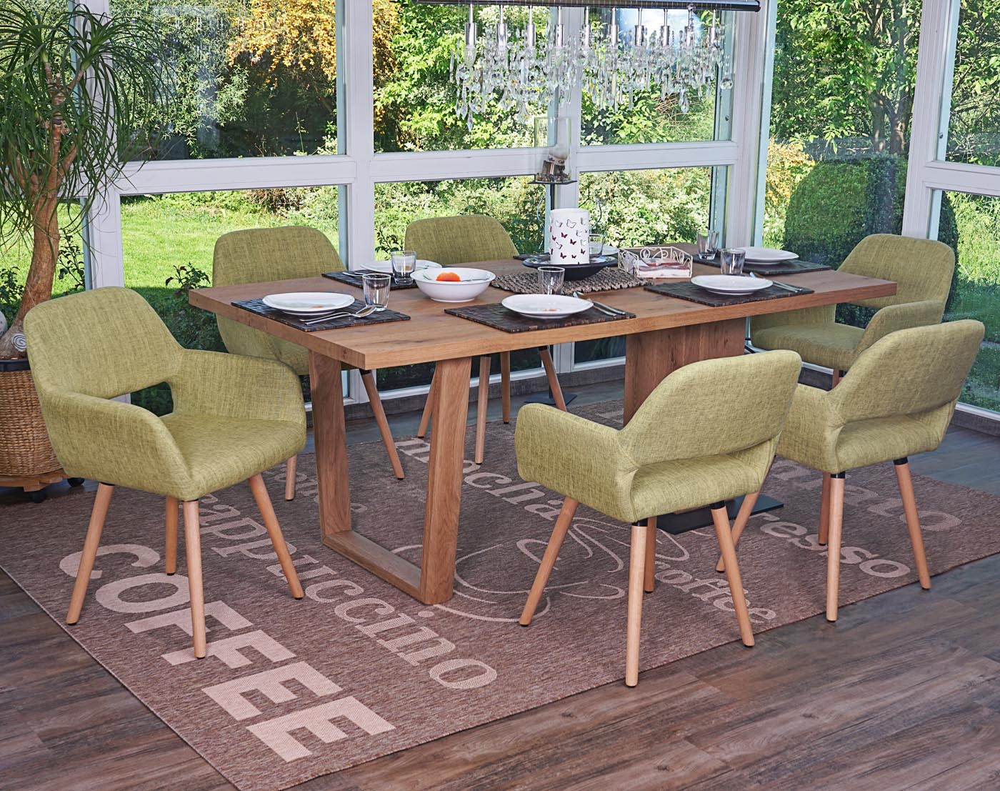 6er-Set Esszimmerstuhl MCW-A50 II, Stuhl K&uuml;chenstuhl, Retro 50er Jahre Design ~ Textil, hellgr&uuml;n, helle Beine 