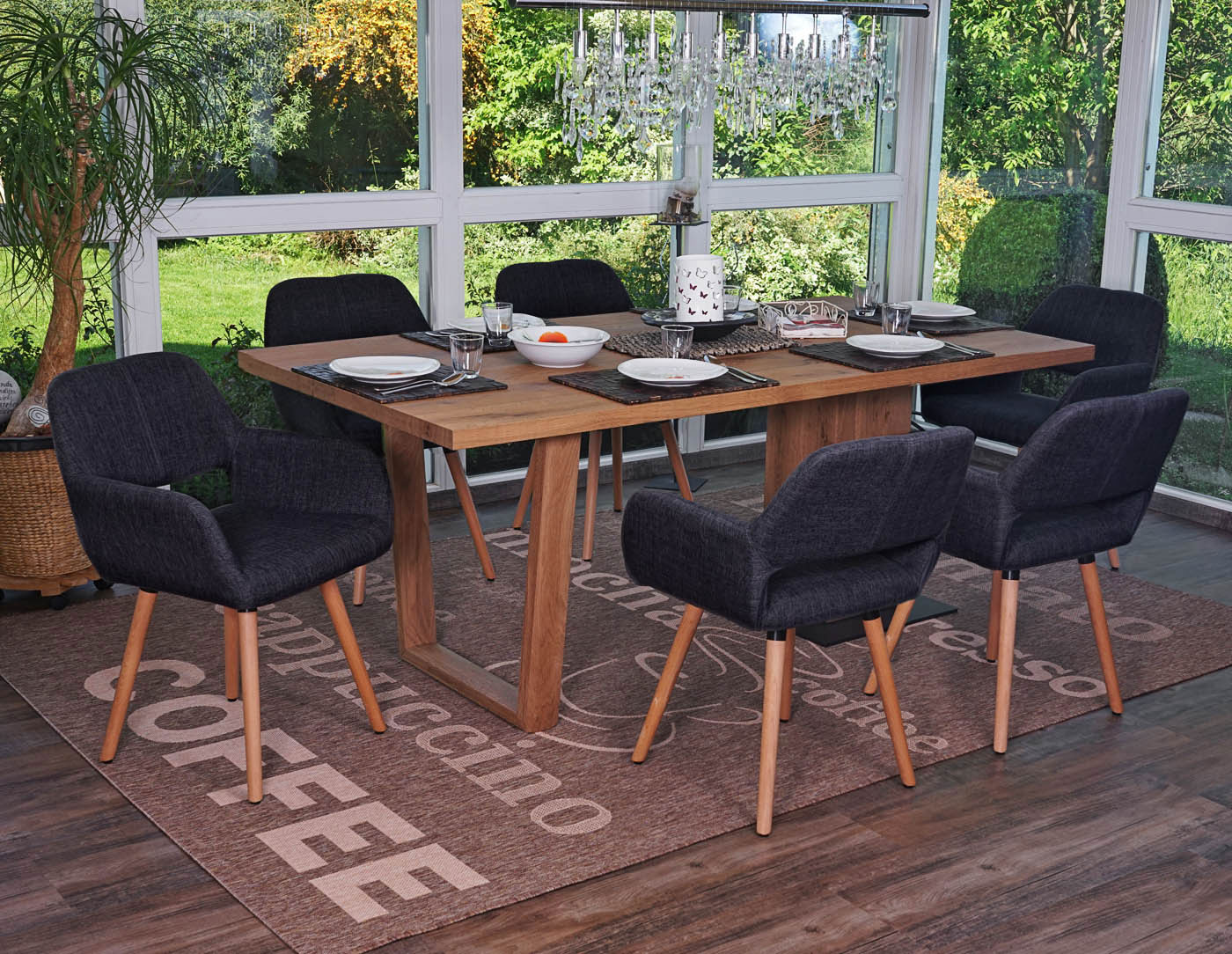 6er-Set Esszimmerstuhl MCW-A50 II, Stuhl K&uuml;chenstuhl, Retro 50er Jahre Design ~ Textil, dunkelgrau, helle Beine 