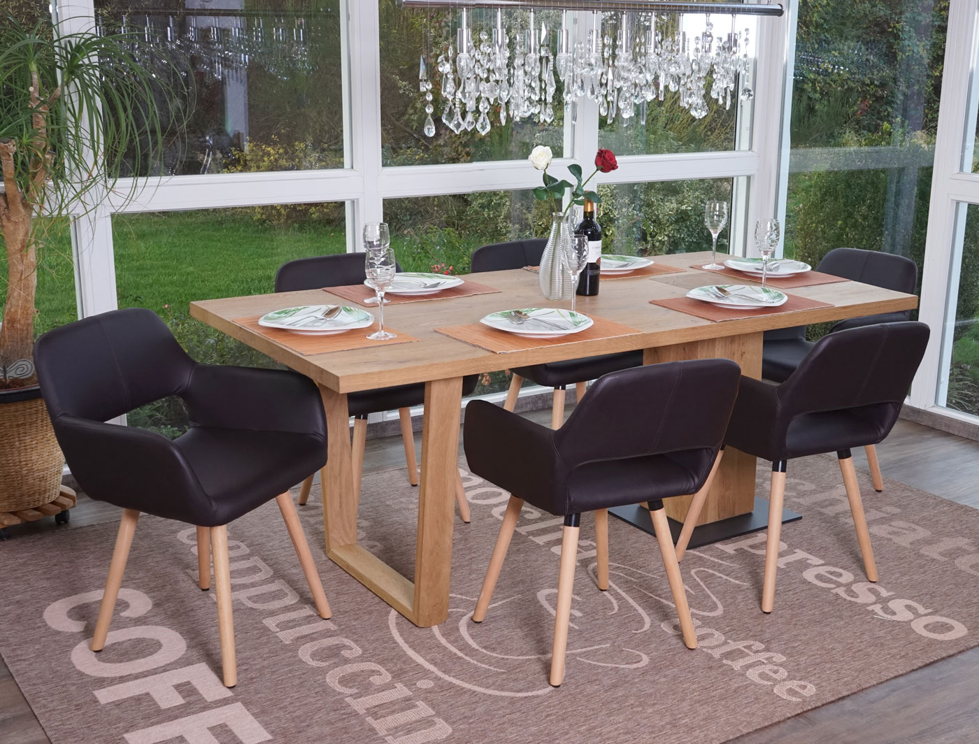 6er-Set Esszimmerstuhl MCW-A50 II, Stuhl K&uuml;chenstuhl, Retro 50er Jahre Design ~ Kunstleder, braun, helle Beine 