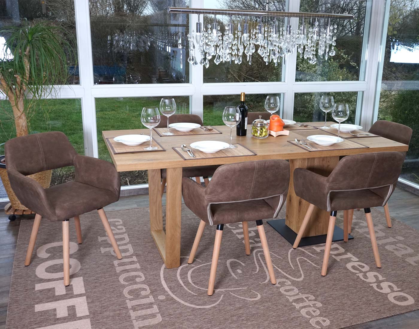 6er-Set Esszimmerstuhl MCW-A50 II, Stuhl K&uuml;chenstuhl, Retro 50er Jahre Design ~ Textil, vintage braun, helle Beine 