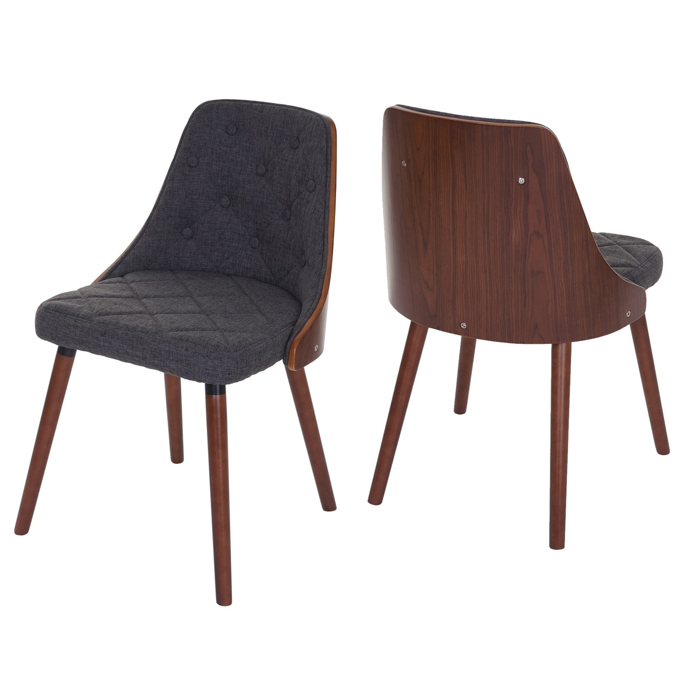 2er-Set Esszimmerstuhl MCW-A75, Besucherstuhl K&uuml;chenstuhl, Walnuss-Optik Bugholz ~ Textil grau 