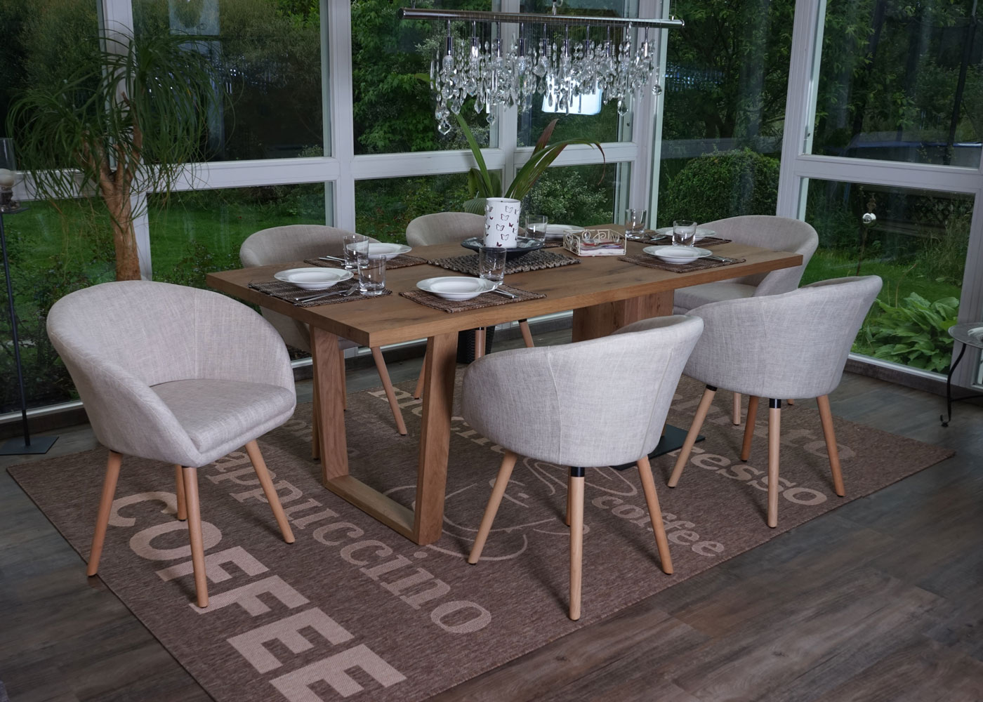 6er-Set Esszimmerstuhl Vaasa T633, Retro ~ Textil, creme/grau 