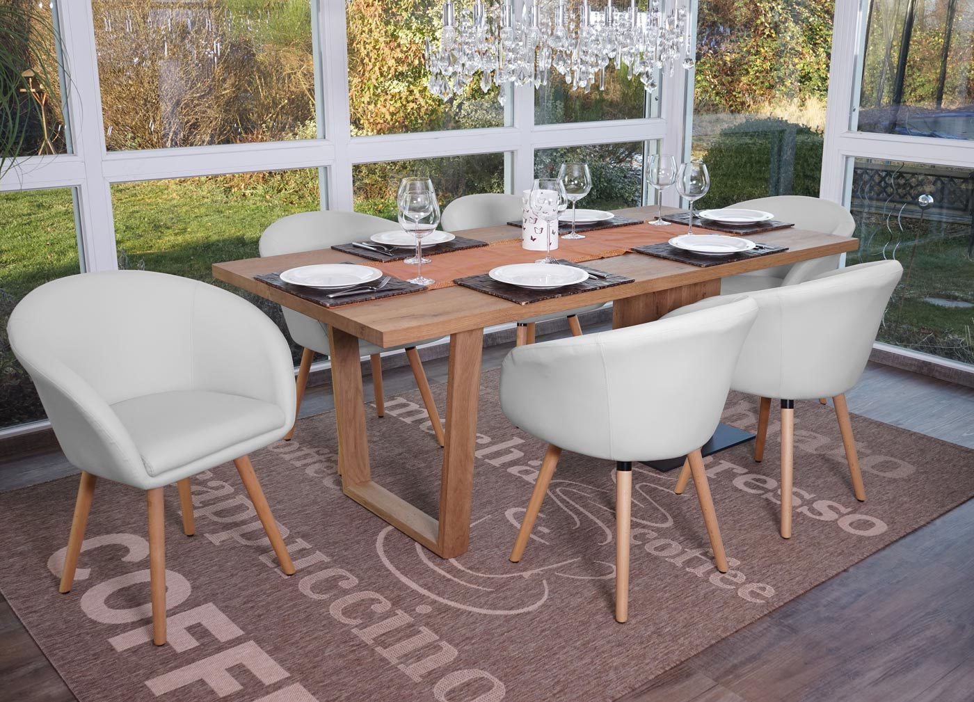 6er-Set Esszimmerstuhl Vaasa T633, Stuhl K&uuml;chenstuhl, Retro 50er Jahre Design ~ Kunstleder, wei&szlig; 
