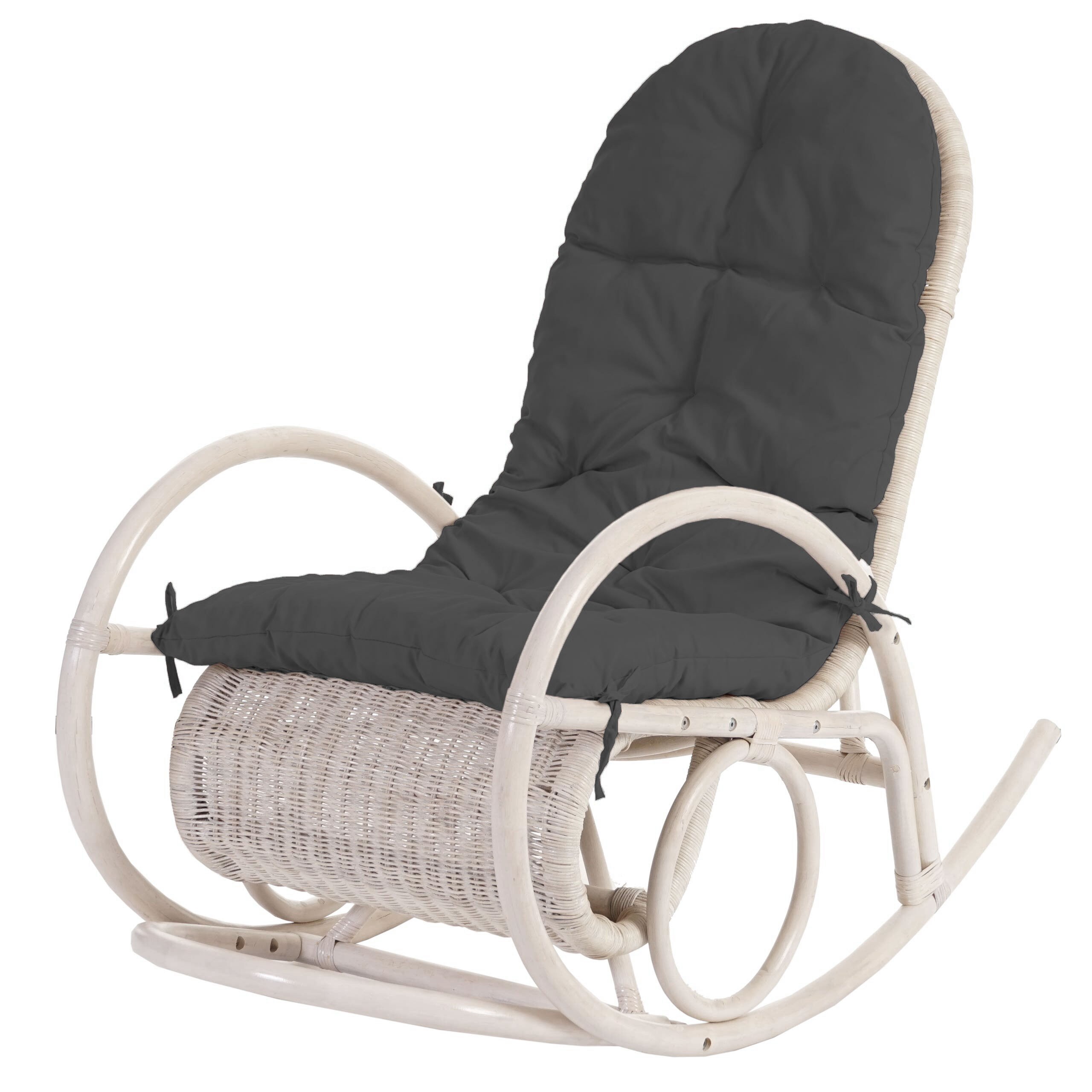 Schaukelstuhl Queluz, Schwingsessel Rattansessel, wei&szlig; ~ Auflage grau 