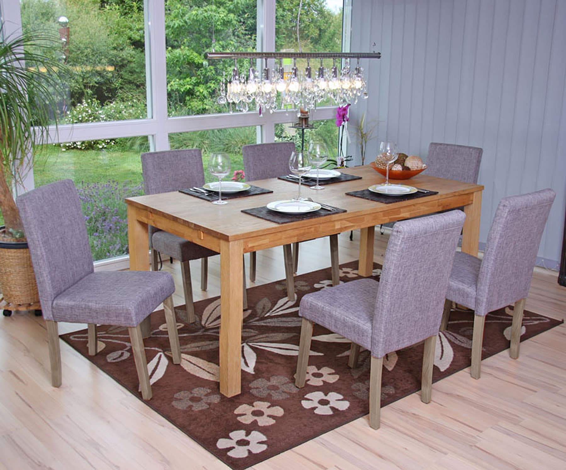 6er-Set Esszimmerstuhl Littau, Stuhl K&uuml;chenstuhl ~ Textil, grau, Beine Struktur - Eiche 