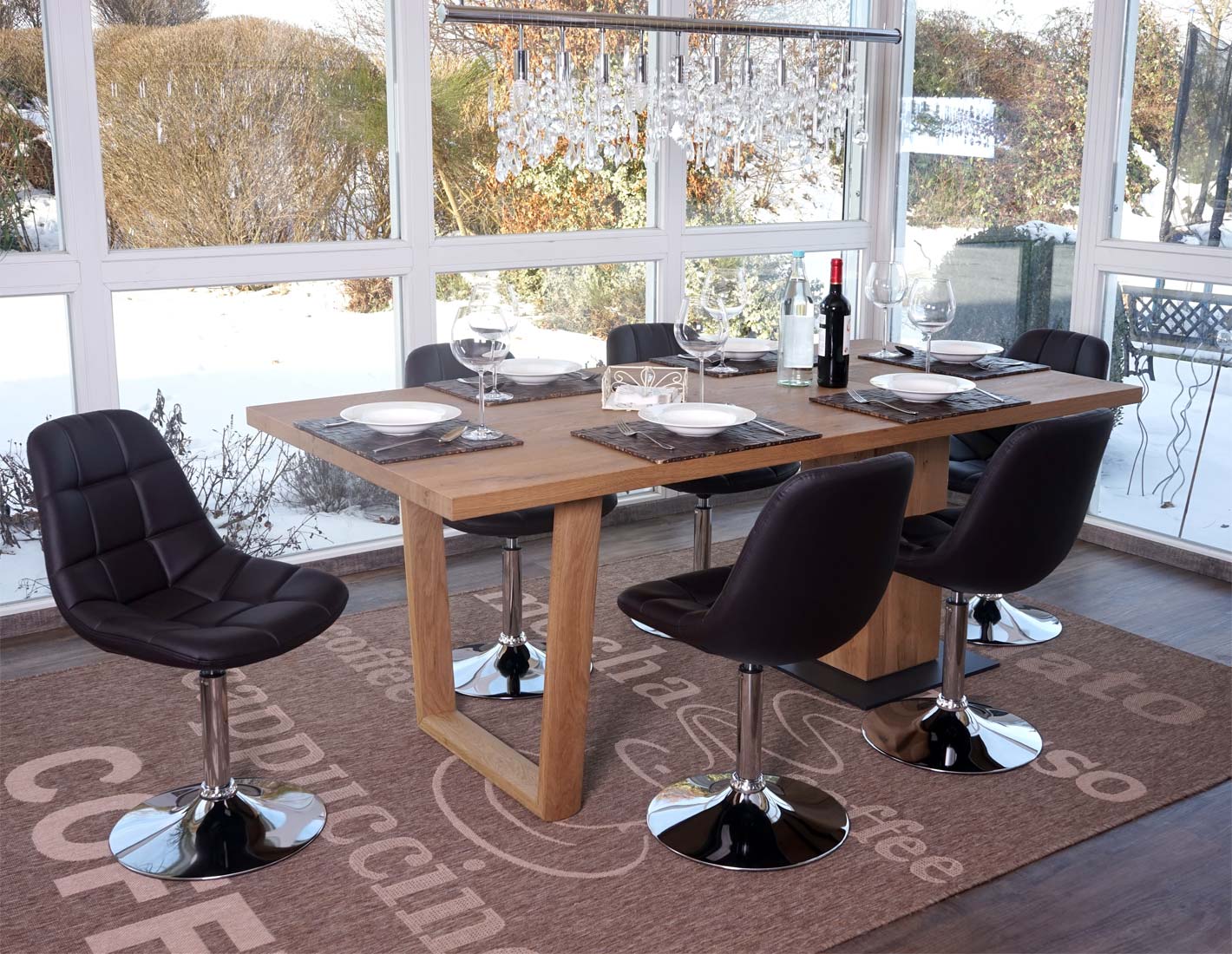 6er-Set Esszimmerstuhl MCW-A60, Stuhl Drehstuhl, Chrom ~ Kunstleder braun 