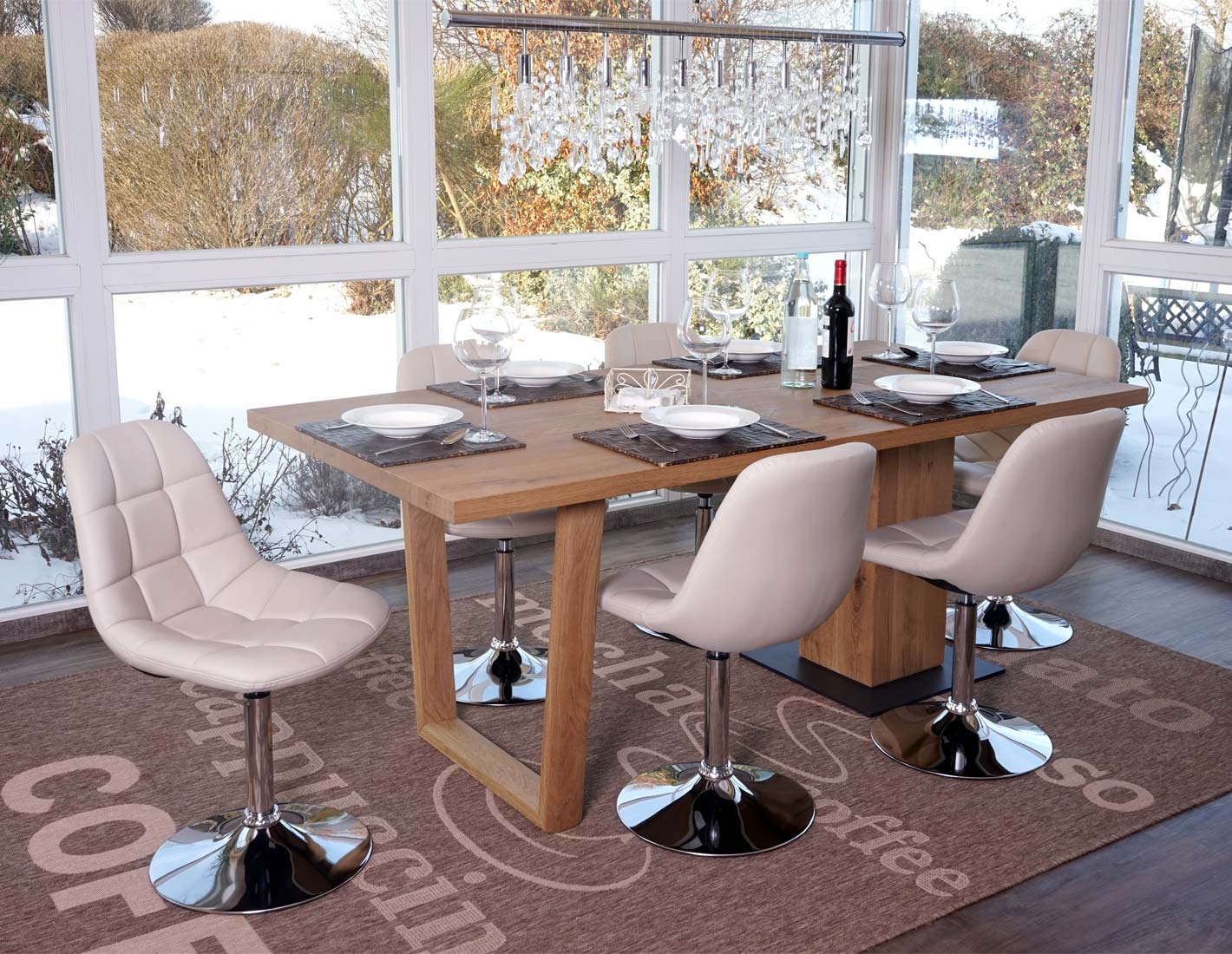 6er-Set Esszimmerstuhl MCW-A60, Stuhl Drehstuhl, Chrom ~ Kunstleder creme 