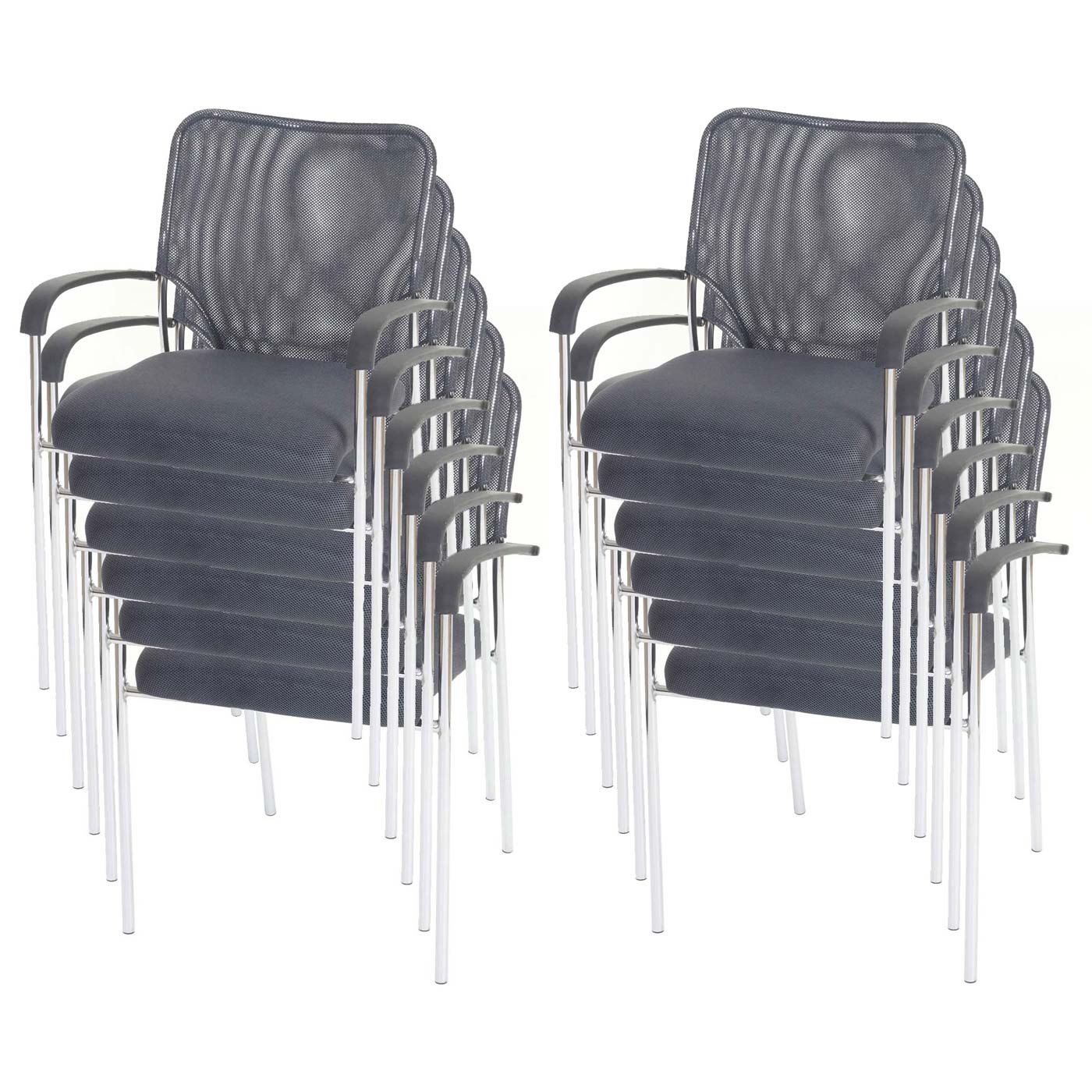12er-Set Besucherstuhl Tucson Konferenzstuhl stapelbar, Stoff/Textil ~ Sitz grau, R&uuml;ckenfl&auml;che grau 