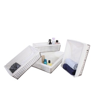 4er-Set Regalkorb Aarau, Badkorb Schrankkorb Aufbewahrung Ordnungshelfer, Metall mit Stoffbezug 