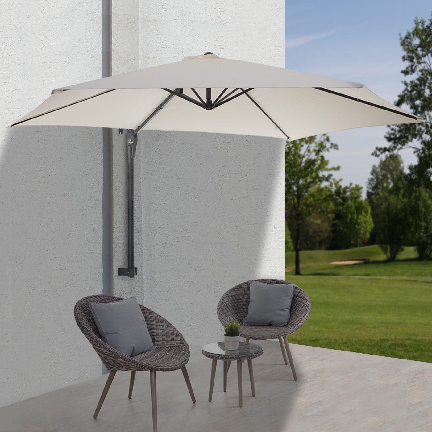 Wandschirm Acerra, Ampelschirm Balkonschirm Sonnenschirm, 3m neigbar, Polyester Alu/Stahl  ~ creme