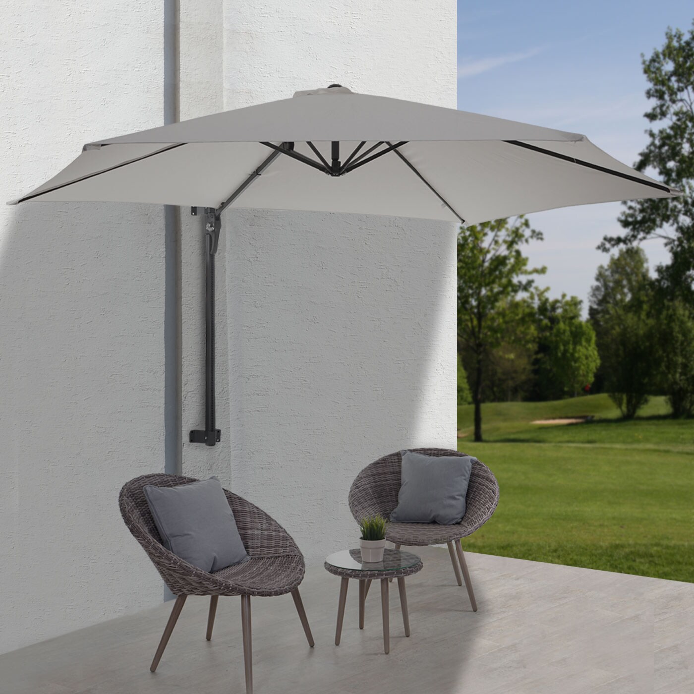 Wandschirm Acerra, Ampelschirm Balkonschirm Sonnenschirm, 3m neigbar, Polyester Alu/Stahl  ~ sand