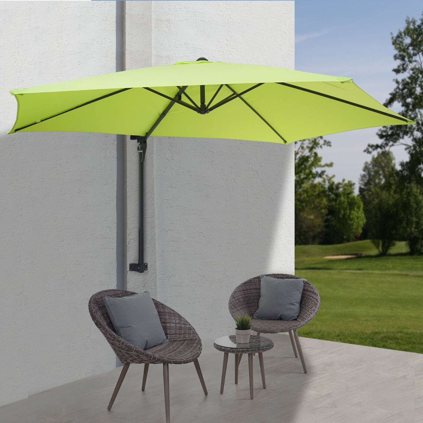 Wandschirm Acerra, Ampelschirm Balkonschirm Sonnenschirm, 3m neigbar, Polyester Alu/Stahl  ~ grün-lemon