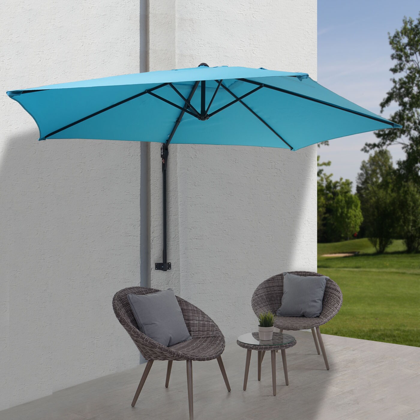 Wandschirm Acerra, Ampelschirm Balkonschirm Sonnenschirm, 3m neigbar, Polyester Alu/Stahl  ~ türkis