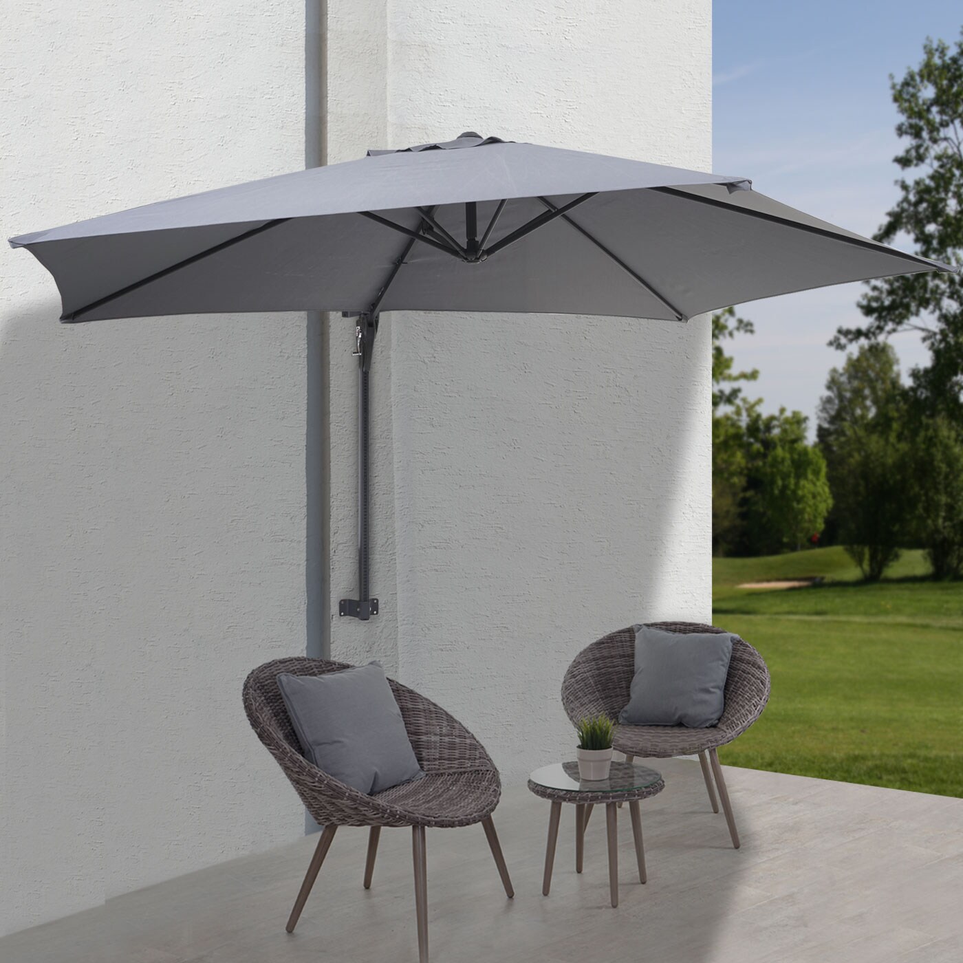 Wandschirm Acerra, Ampelschirm Balkonschirm Sonnenschirm, 3m neigbar, Polyester Alu/Stahl  ~ grau