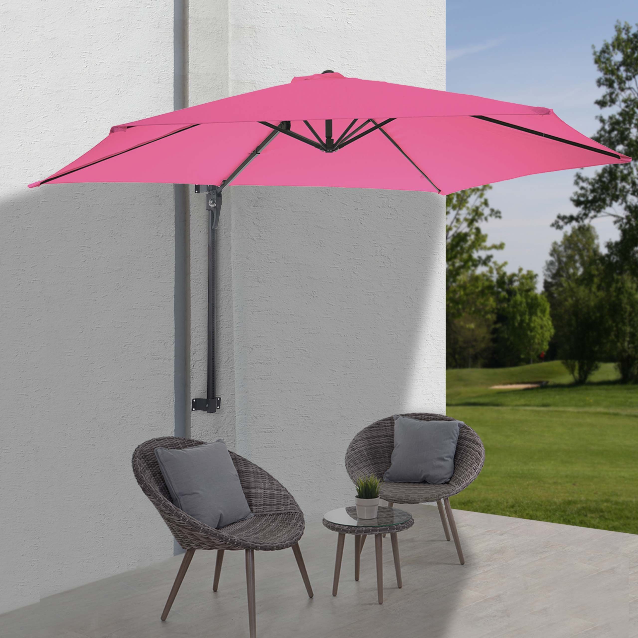 Wandschirm Acerra, Ampelschirm Balkonschirm Sonnenschirm, 3m neigbar, Polyester Alu/Stahl 9kg ~ pink-rosarot 