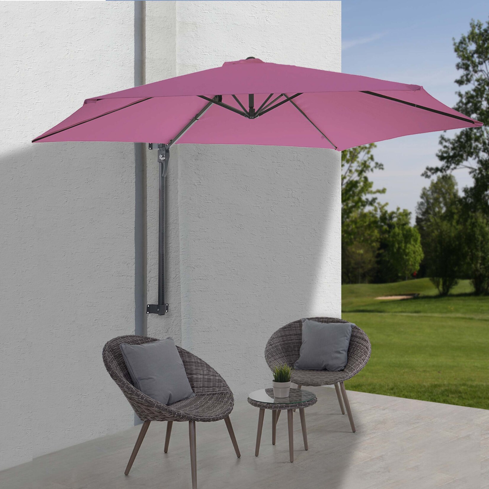Wandschirm Acerra, Ampelschirm Balkonschirm Sonnenschirm, 3m neigbar, Polyester Alu/Stahl 9kg ~ lavendel-rot