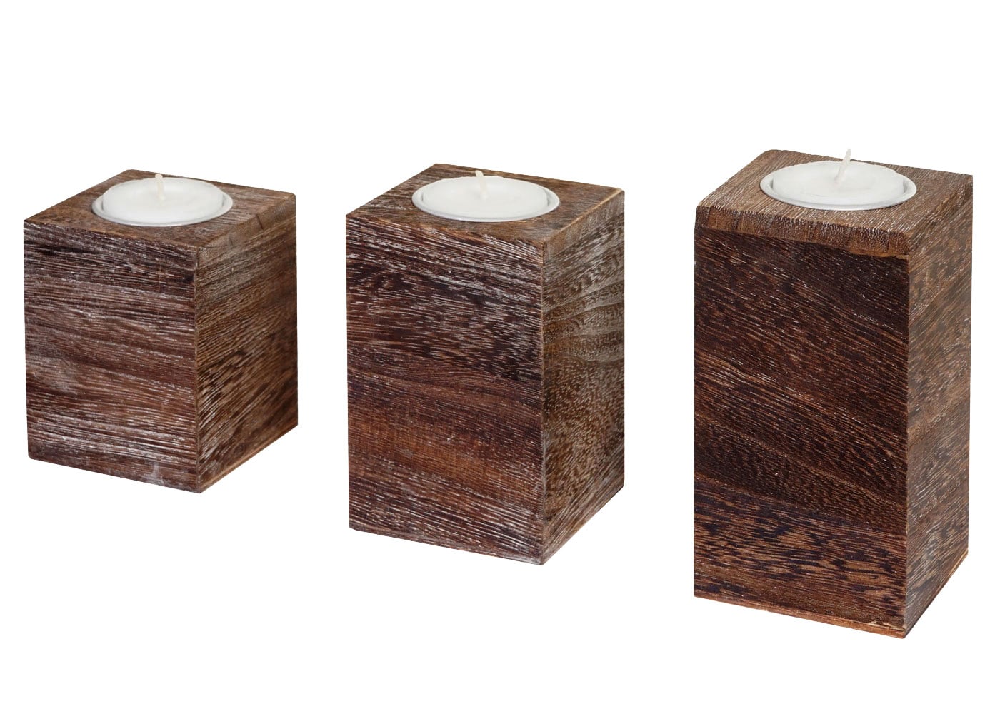 3er Set S+M+L Teelichthalter MCW-C58, Teelichtst&auml;nder, Shabby-Look Vintage ~ braun 