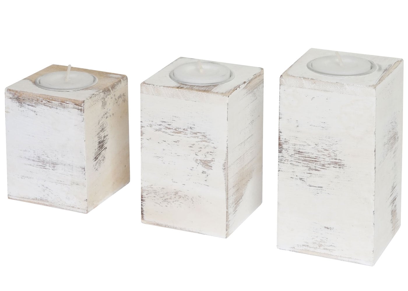 3er Set S+M+L Teelichthalter MCW-C58, Teelichtst&auml;nder, Shabby-Look Vintage ~ wei&szlig; 