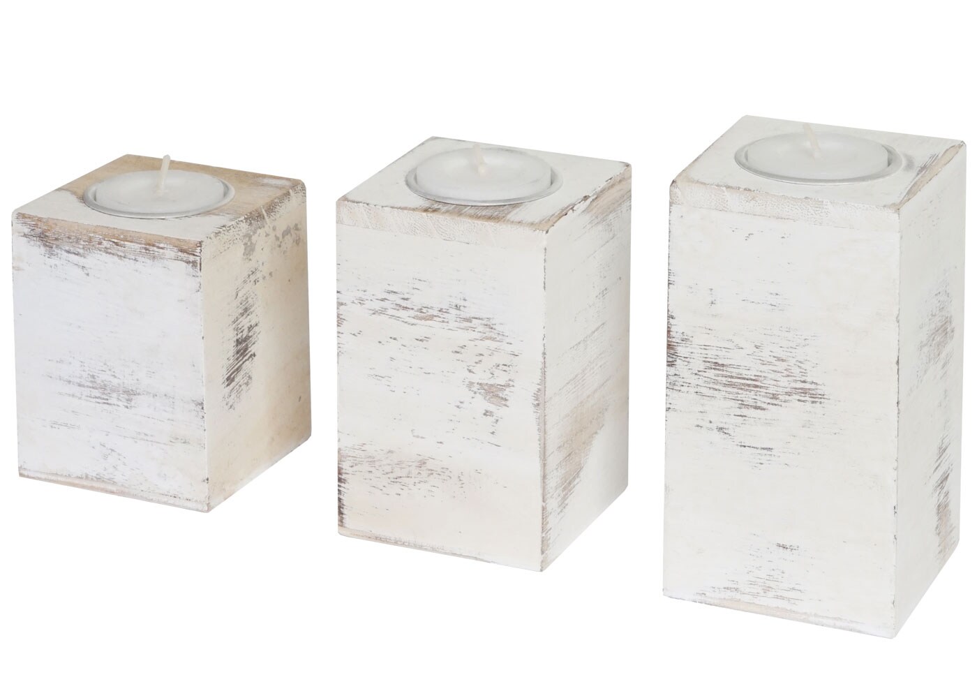 3er Set S+M+L Teelichthalter MCW-C58, Teelichtständer, Shabby-Look Vintage ~ weiß