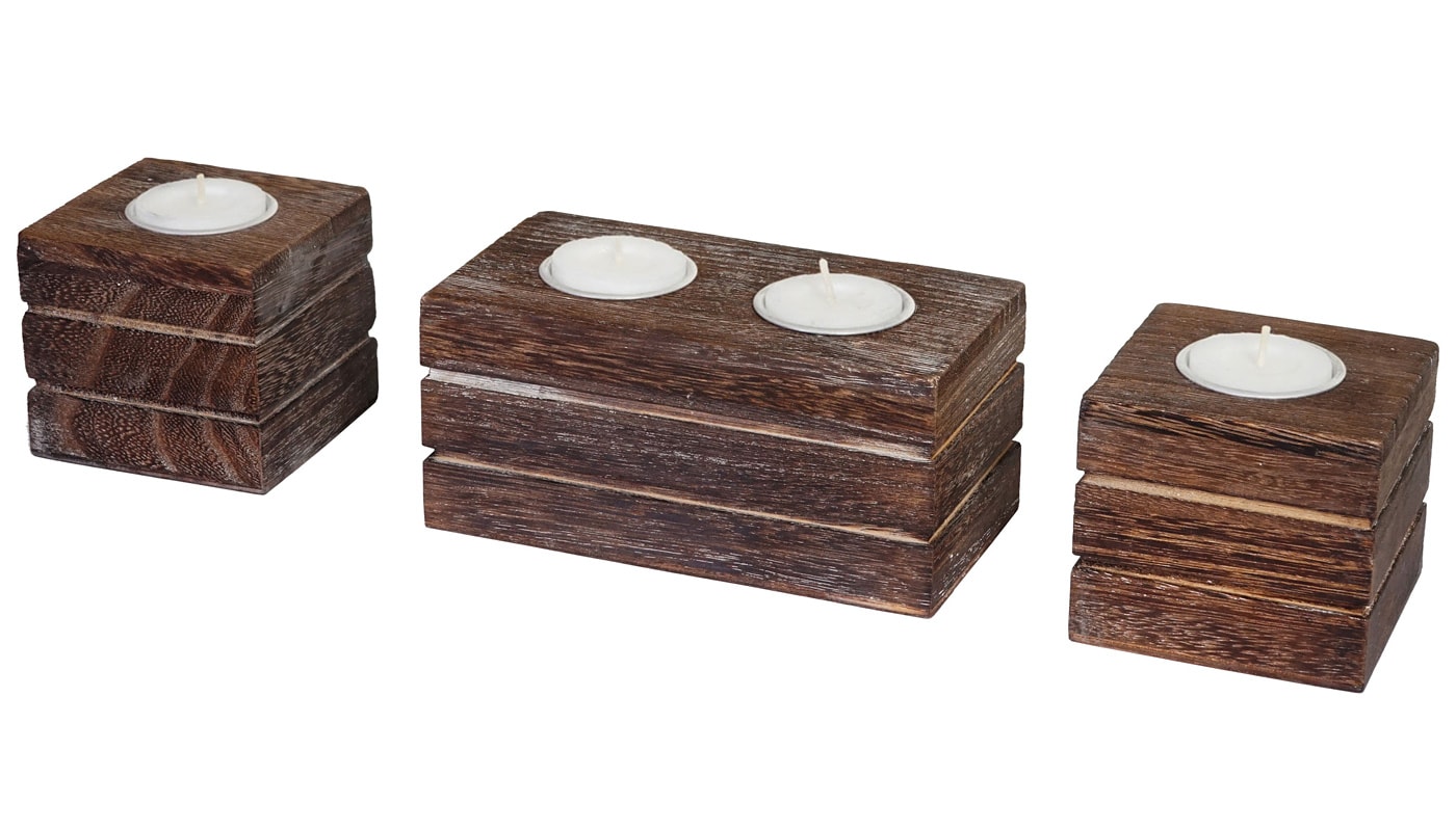 2-1-1 Set Teelichtst&auml;nder Tolve, Teelichthalter, Shabby-Look Vintage ~ braun 