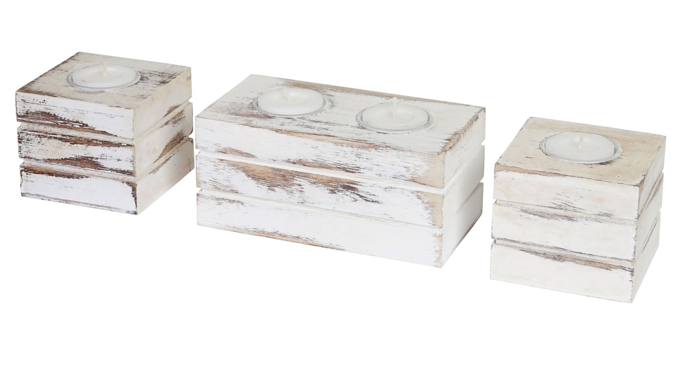 2-1-1 Set Teelichtst&auml;nder Tolve, Teelichthalter, Shabby-Look Vintage ~ wei&szlig; 