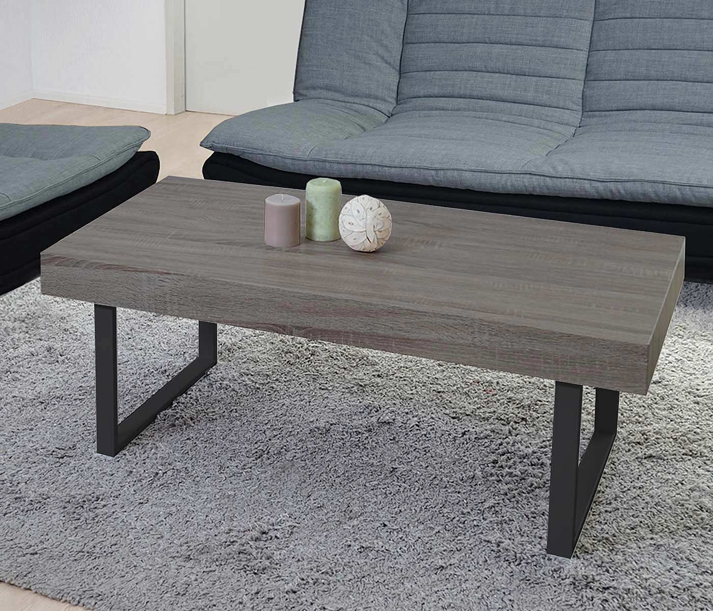 Couchtisch Genk H576, Wohnzimmertisch, 40x110x60cm, MVG-zertifiziert ~ Dunkle Eiche, dunkle Metall-F&uuml;&szlig;e 